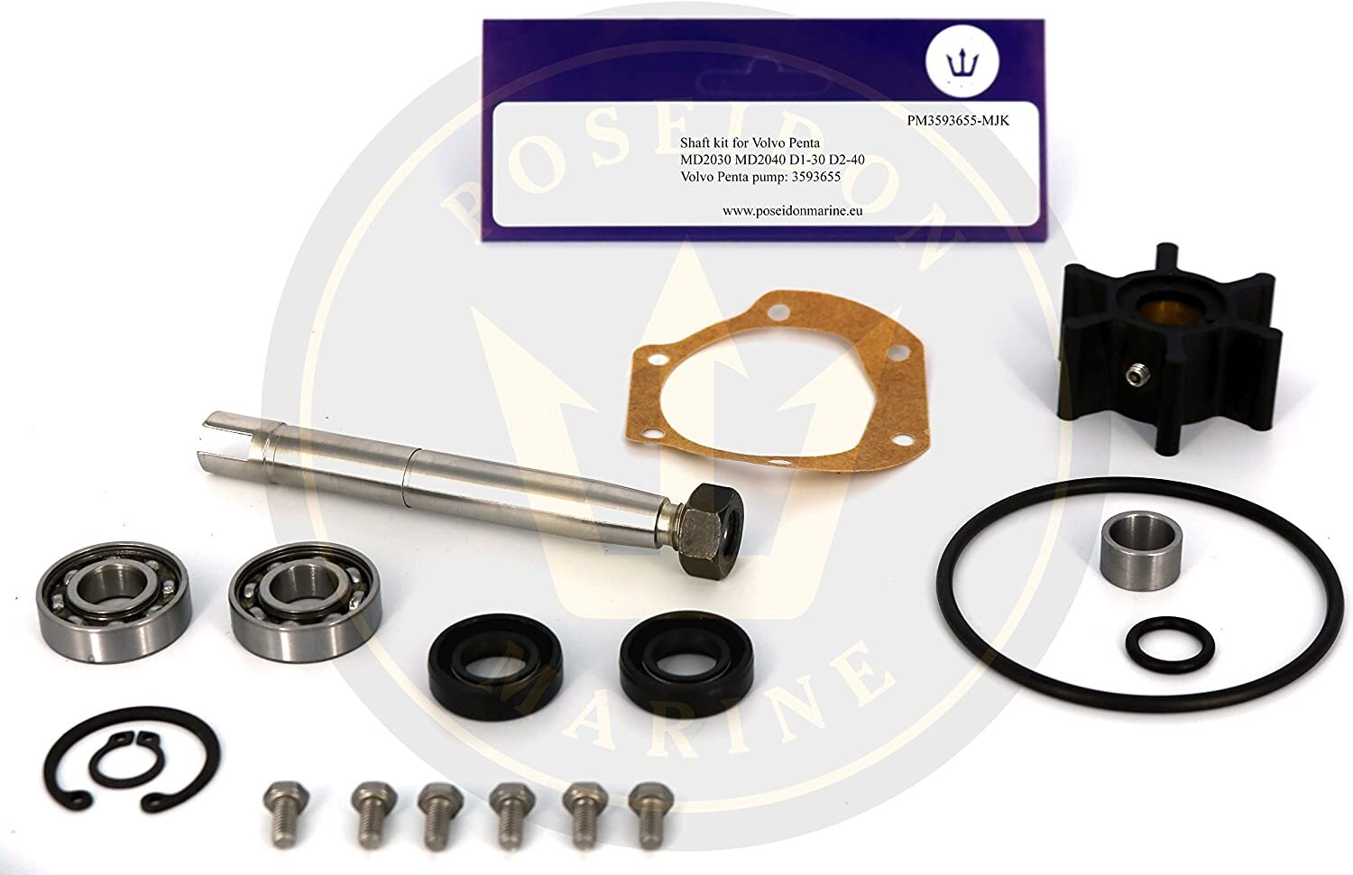 Sea Water Pump Shaft Repair kit for Volvo Penta MD2030 MD2040 D1-30 D2-40 Pump 3