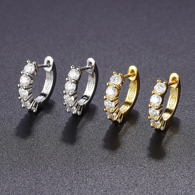 4mm Real VVS1 Moissanite Small Hoop Earrings Women S925 Silver 18K Gold Plated