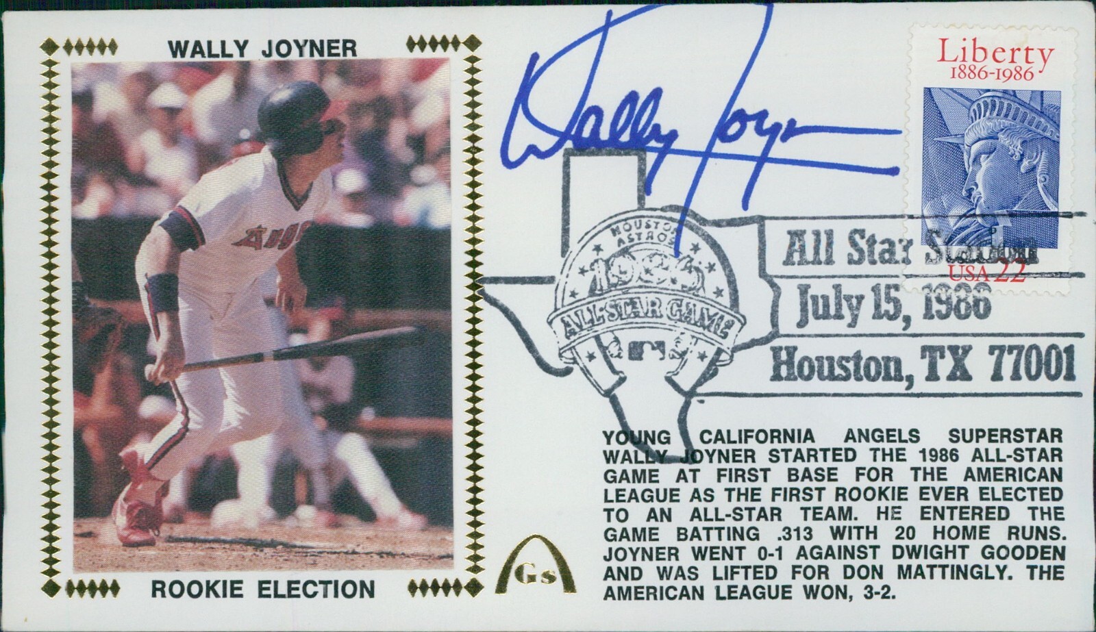 Wally Joyner Signed Rookie Election Limited Edition Cachet JSA Authenticated