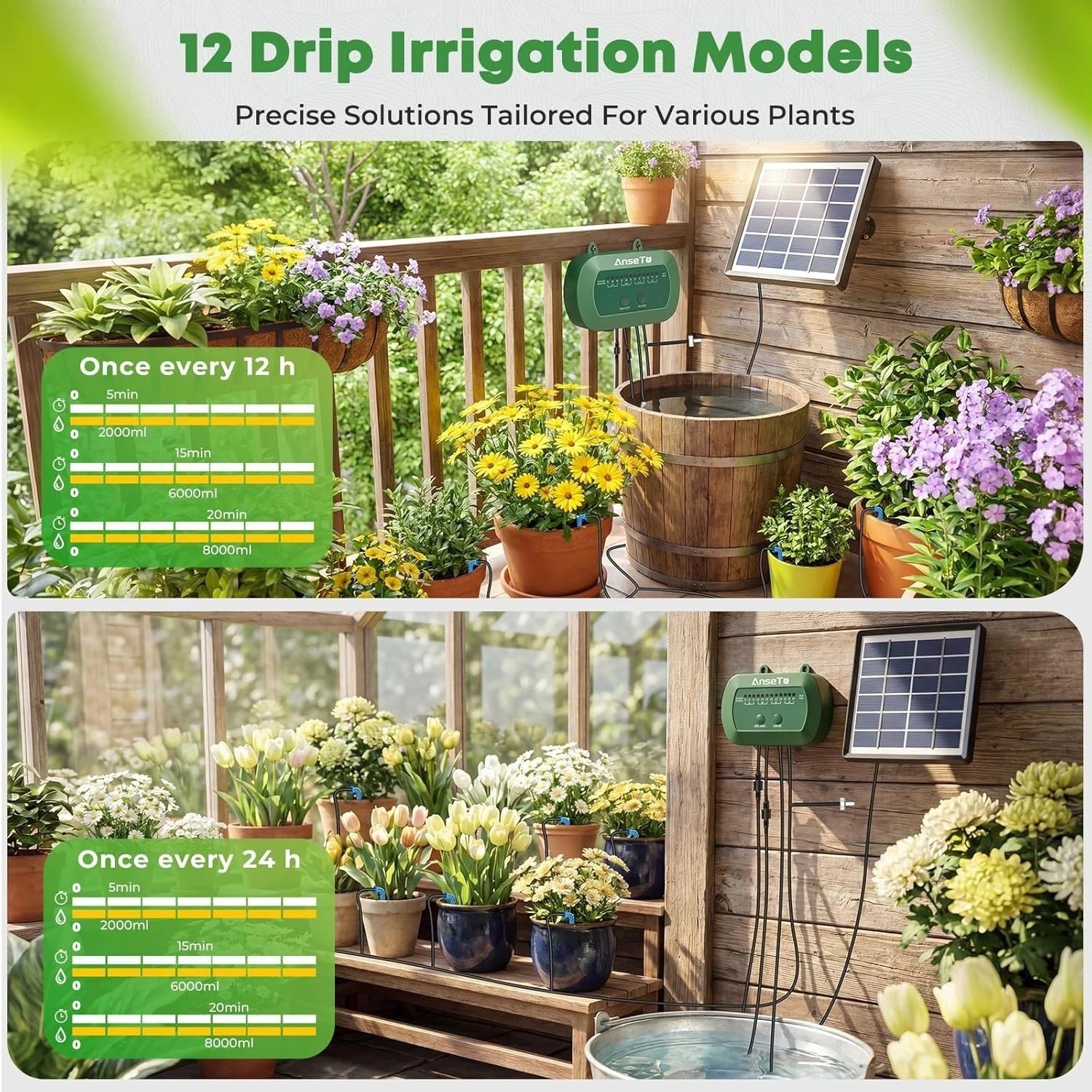 Solar Drip Irrigation System, Automatic Watering Kit with Split Design & Anti...