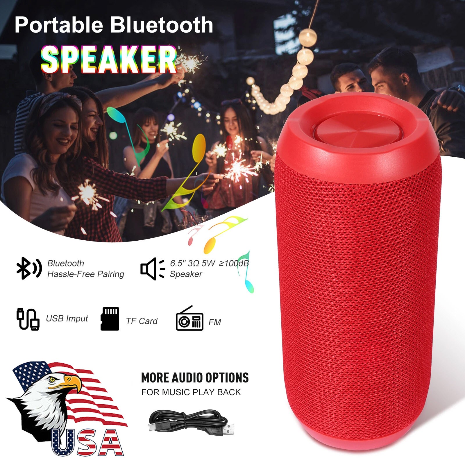 Wireless Bluetooth Speaker Waterproof Outdoor Stereo Bass USB/TF/FM Radio LOUD