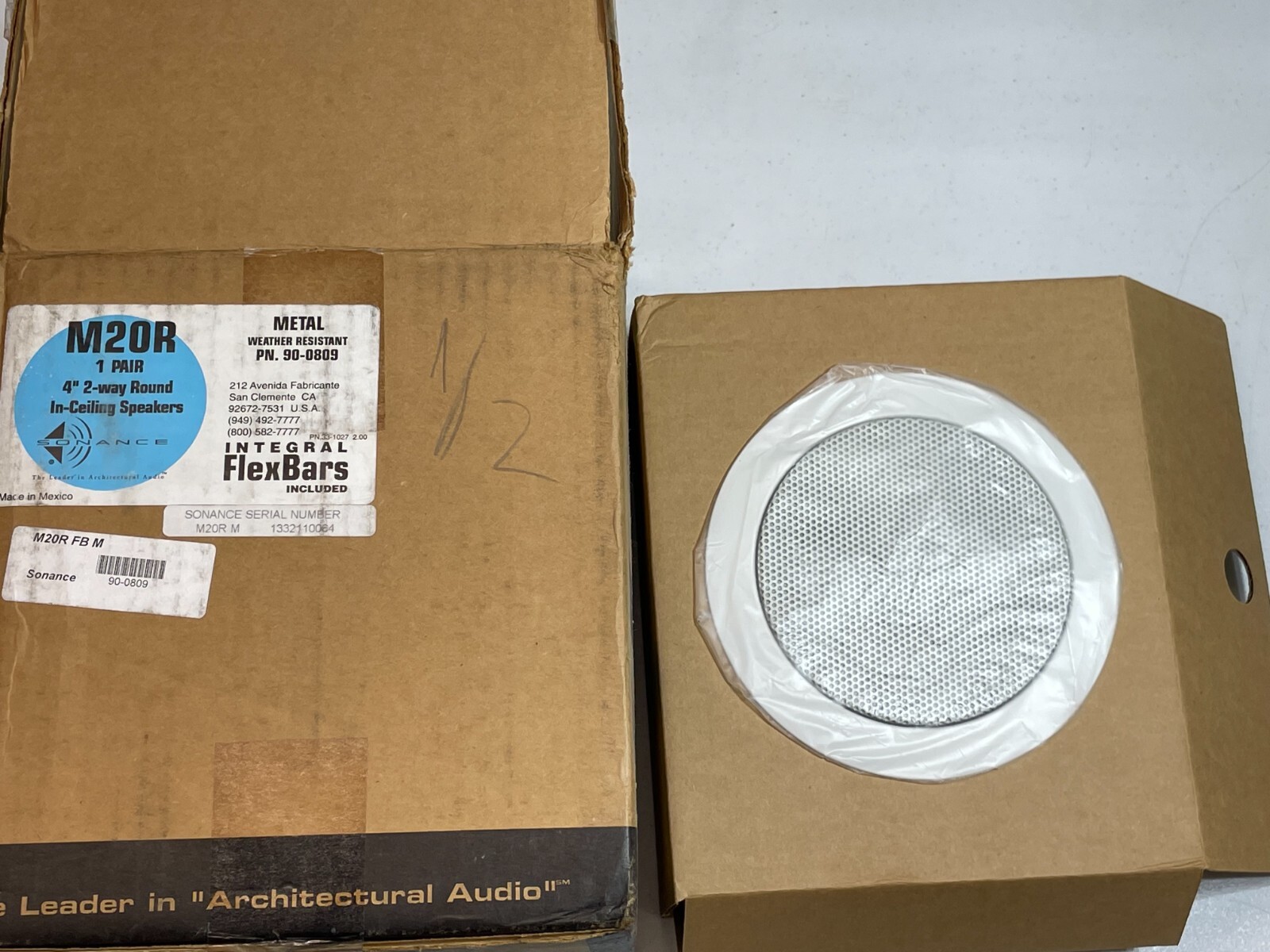 Sonance 4” 2-way Round In-Ceiling Speaker 1 -Weather Resistant W/Flex bars M20R
