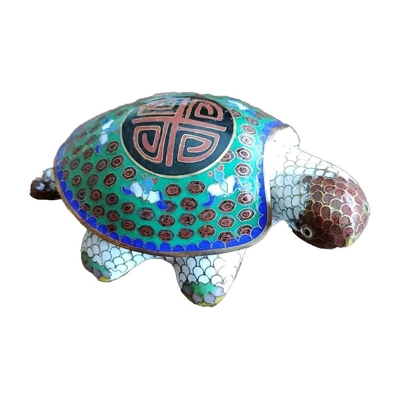 Brass Turtle Cloisonne Trinket Box