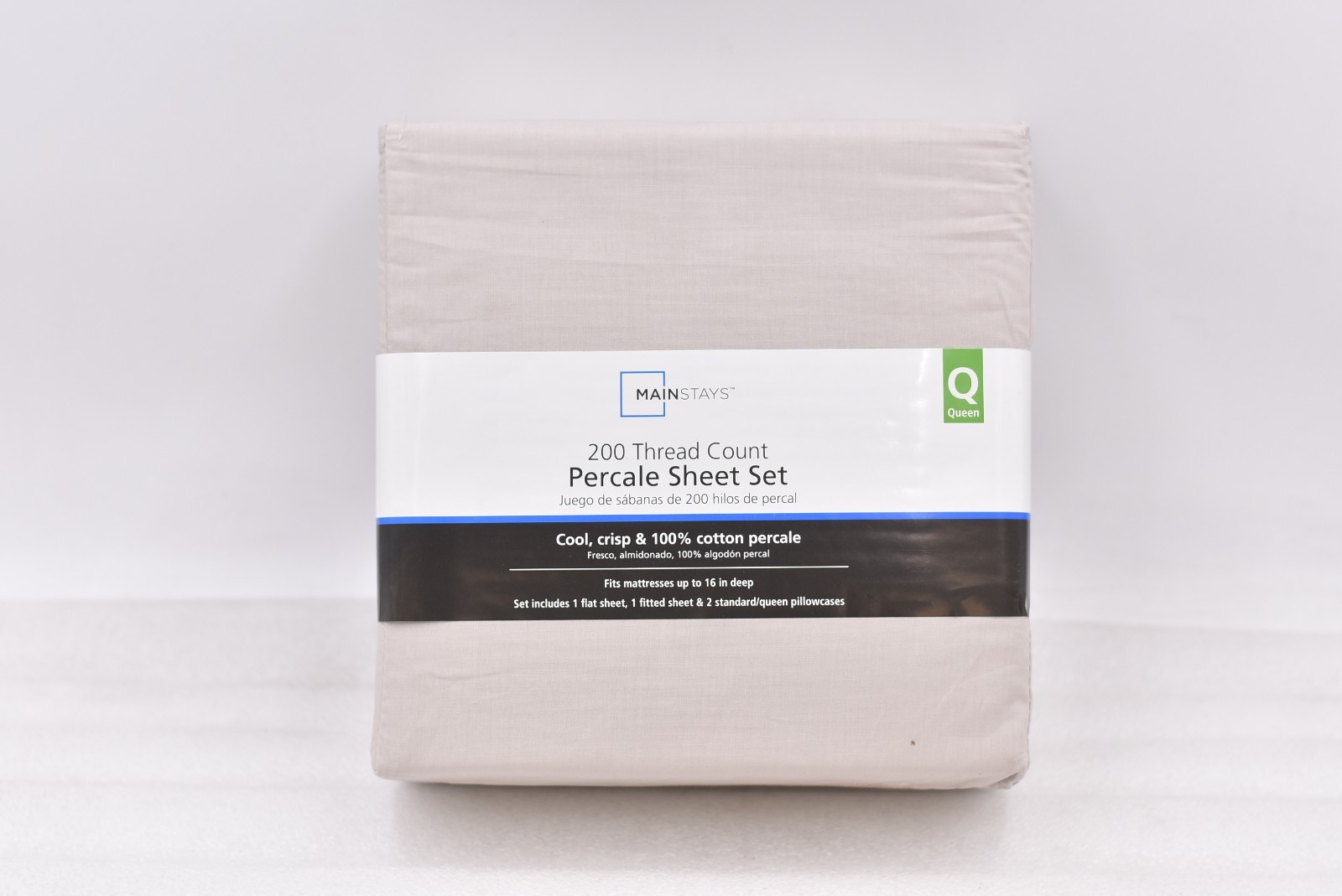 Mainstays 200 Thread Count Queen Sized 4-Piece Grey Pumice Percale Sheet Set