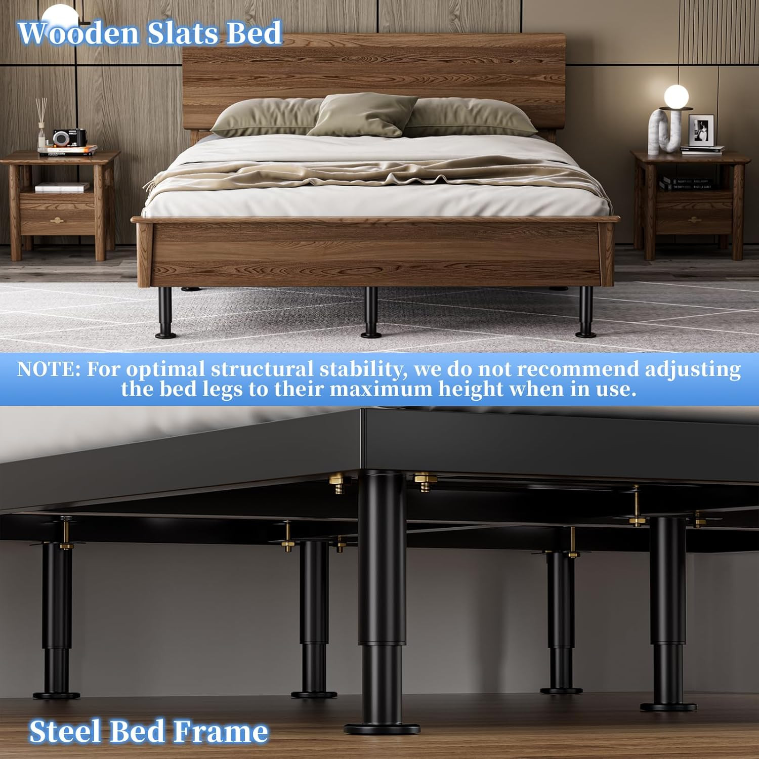 Set of 4 Adjustable Bed Legs Replacement, Adjustable Metal Bed Frame Support Leg
