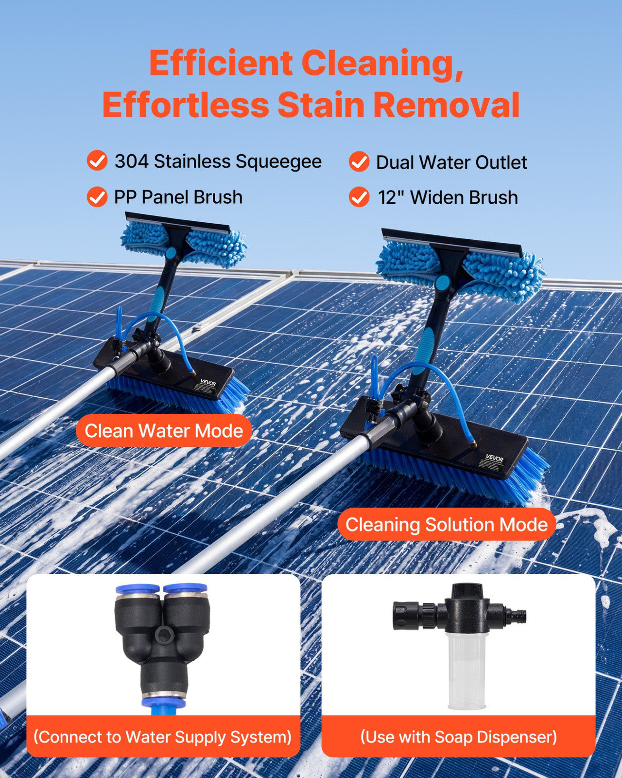 Solar Panel Cleaning Kit, 26 ft, Water Fed Pole Kit with Cleaning Brush, Windows