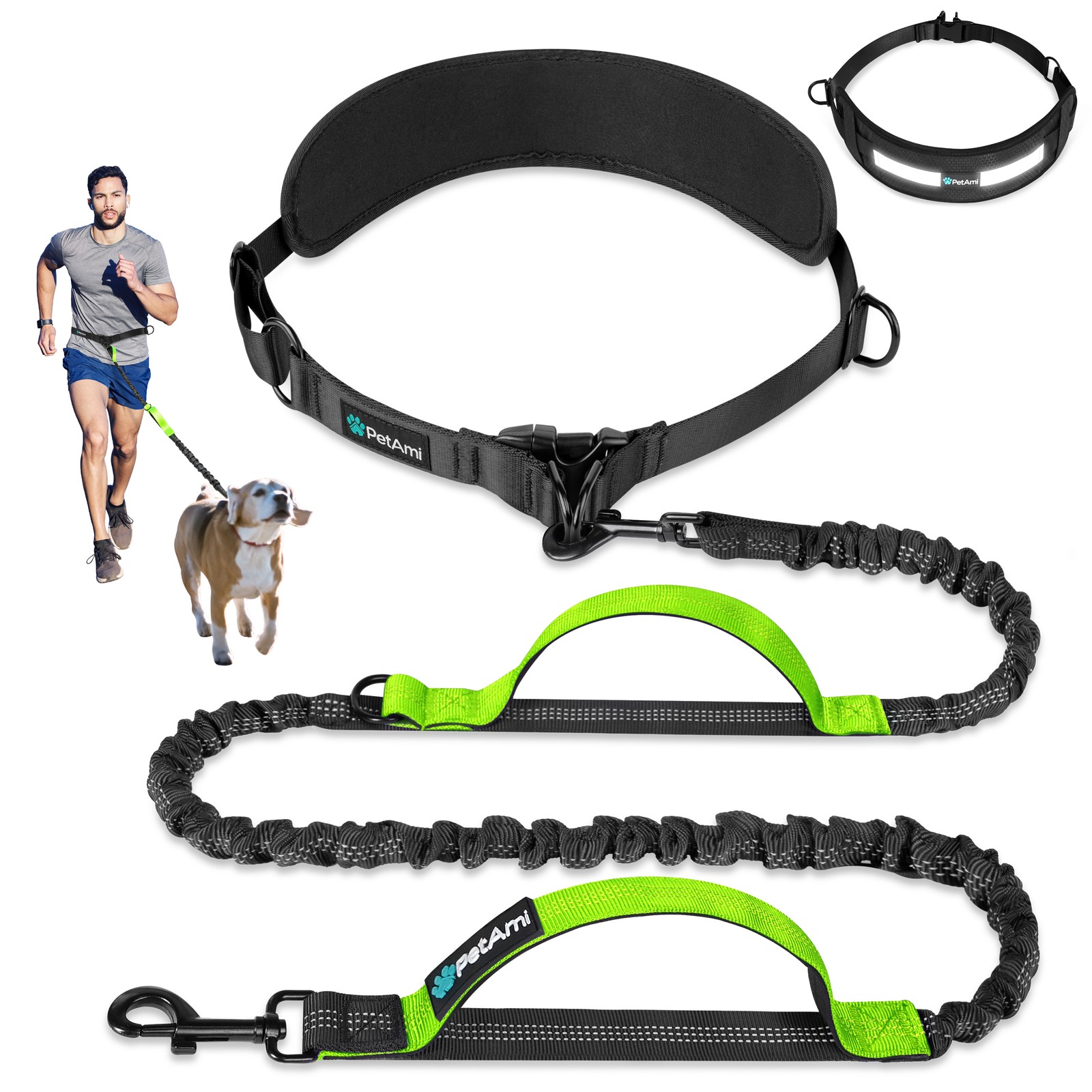 Hands Free Dog Bungee Leash Adjustable Waist Belt for Large Dog Walking Running