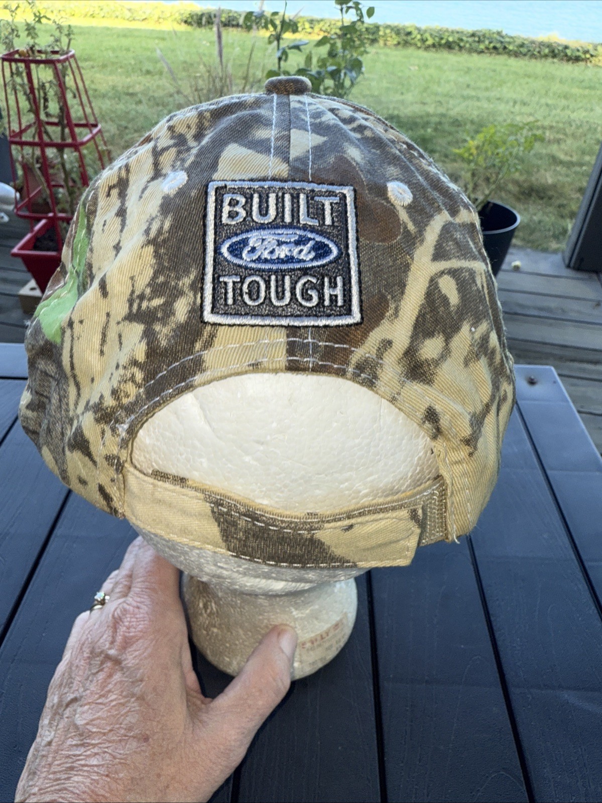 FORD Harold Ziegler Camouflage Hat Cap Hook Loop Built Tough Ford Patch Back EUC