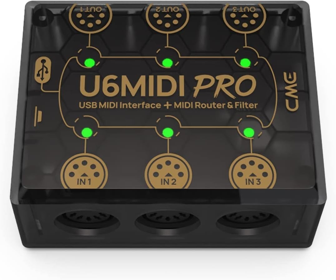 Professional USB-C MIDI Interface with 3-in-3-out Capability - Compact Design