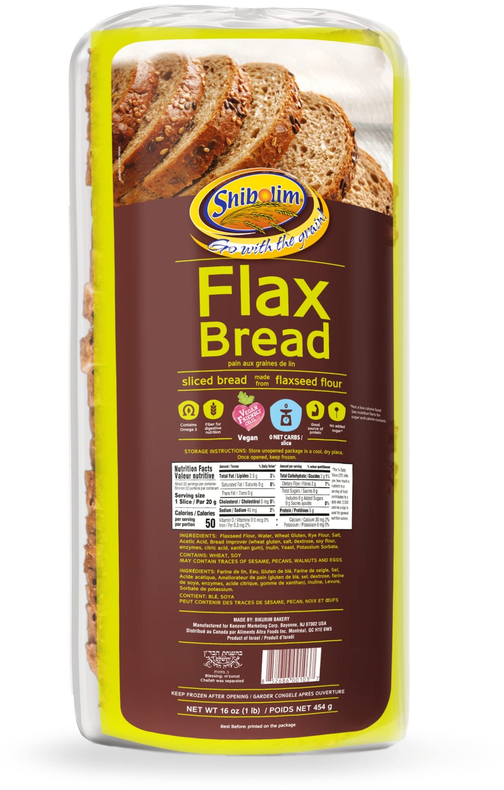 FlaxSeed Bread (1 Pound) Low Carb, Zero Net Carbs Per Serving, Keto Friendly,...