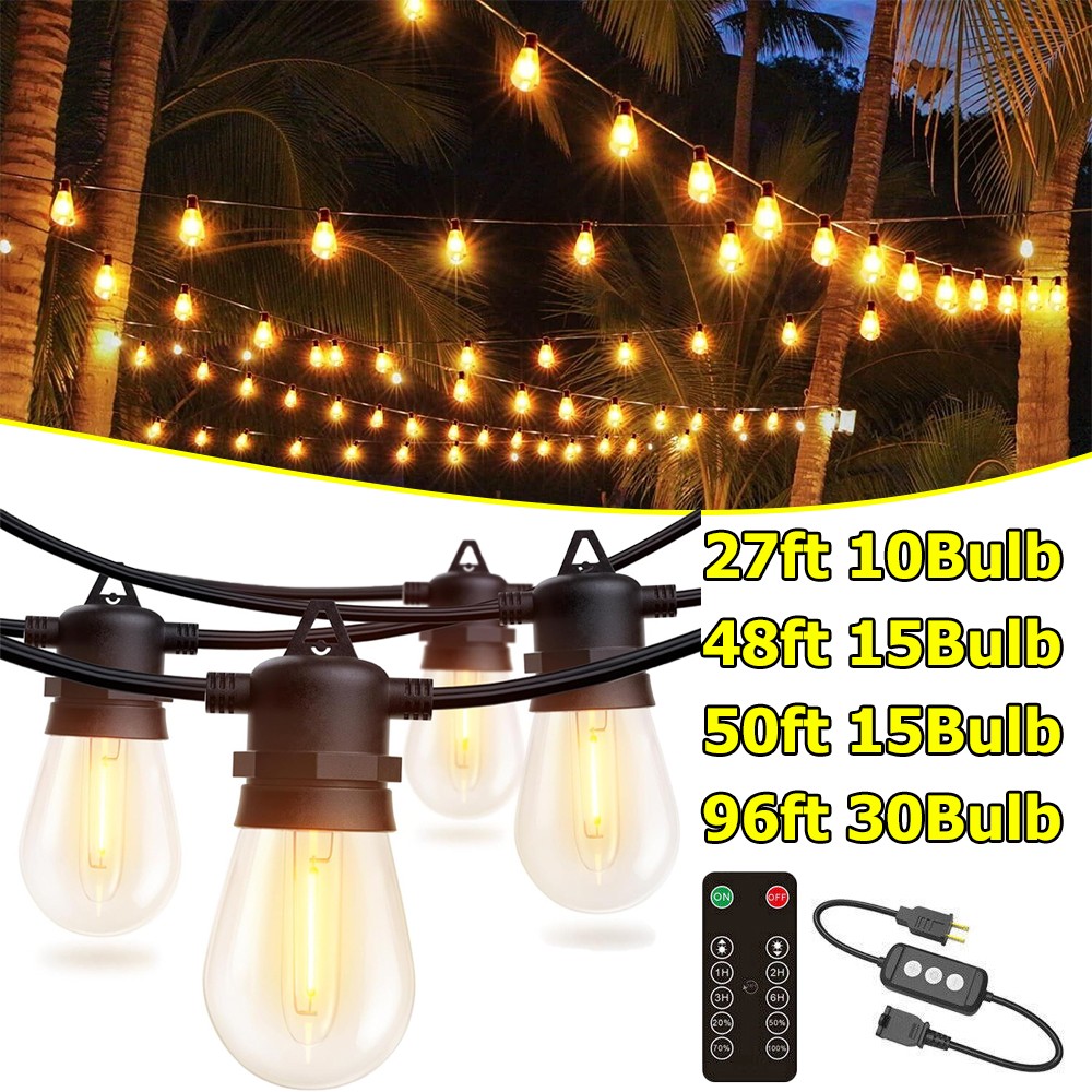 96FT Outdoor String Lights Christmas Patio Garden Decor Connectable Waterproof