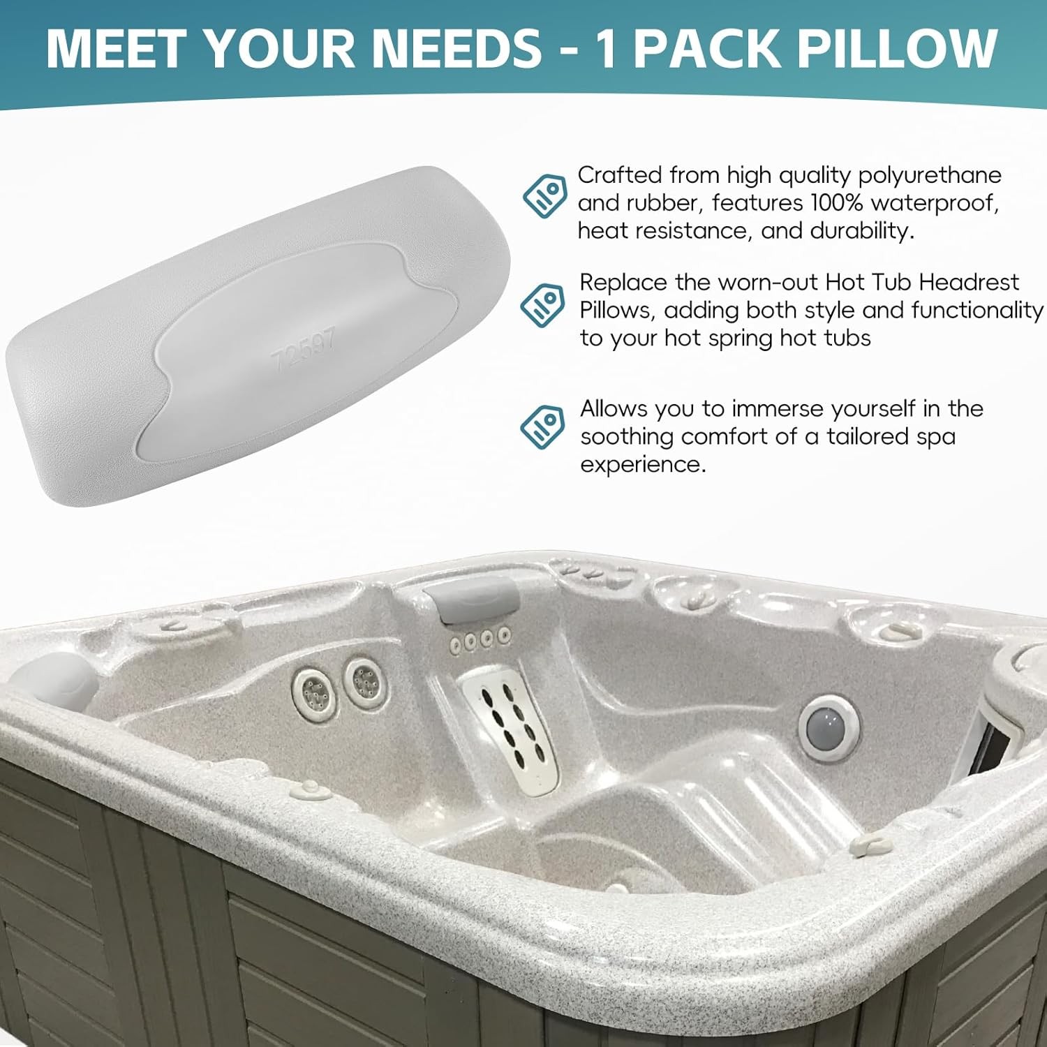 72597 Hot Tub Head Rest Pillow for Highlife Series Spas Aria (AR) Grandee (G)
