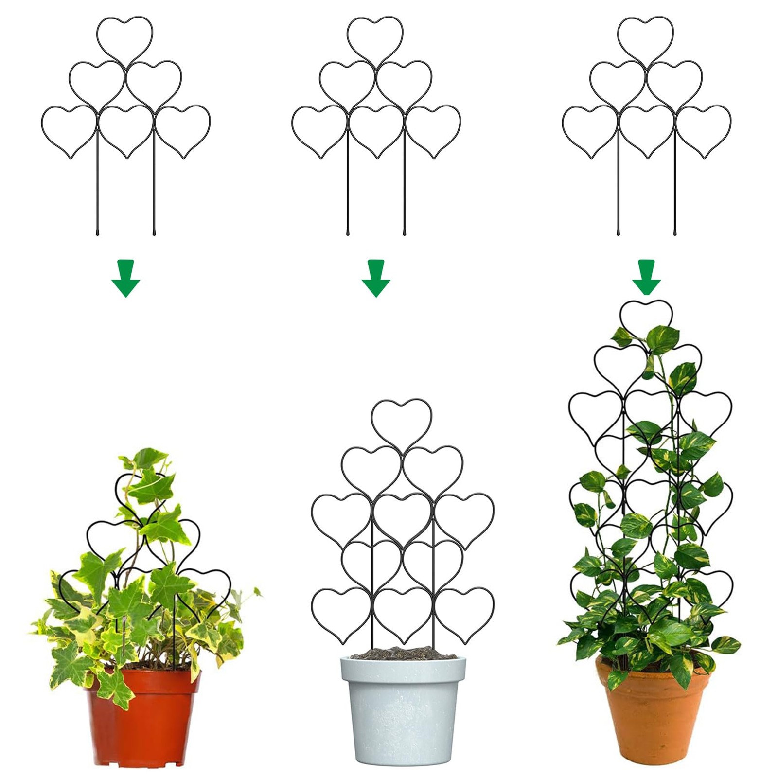 Plant Trellis for Climbing Plants Indoor Outdoor, 3Pack Love Shape, Black