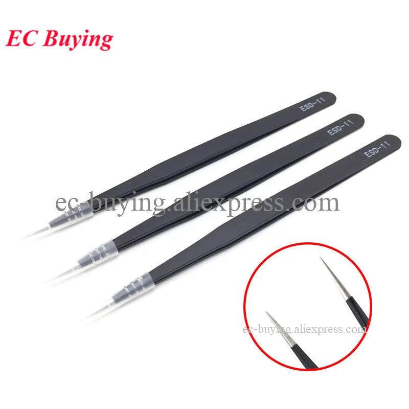 ESD-11 Anti-static Tweezers Precision Soldering Curved Straight Tips