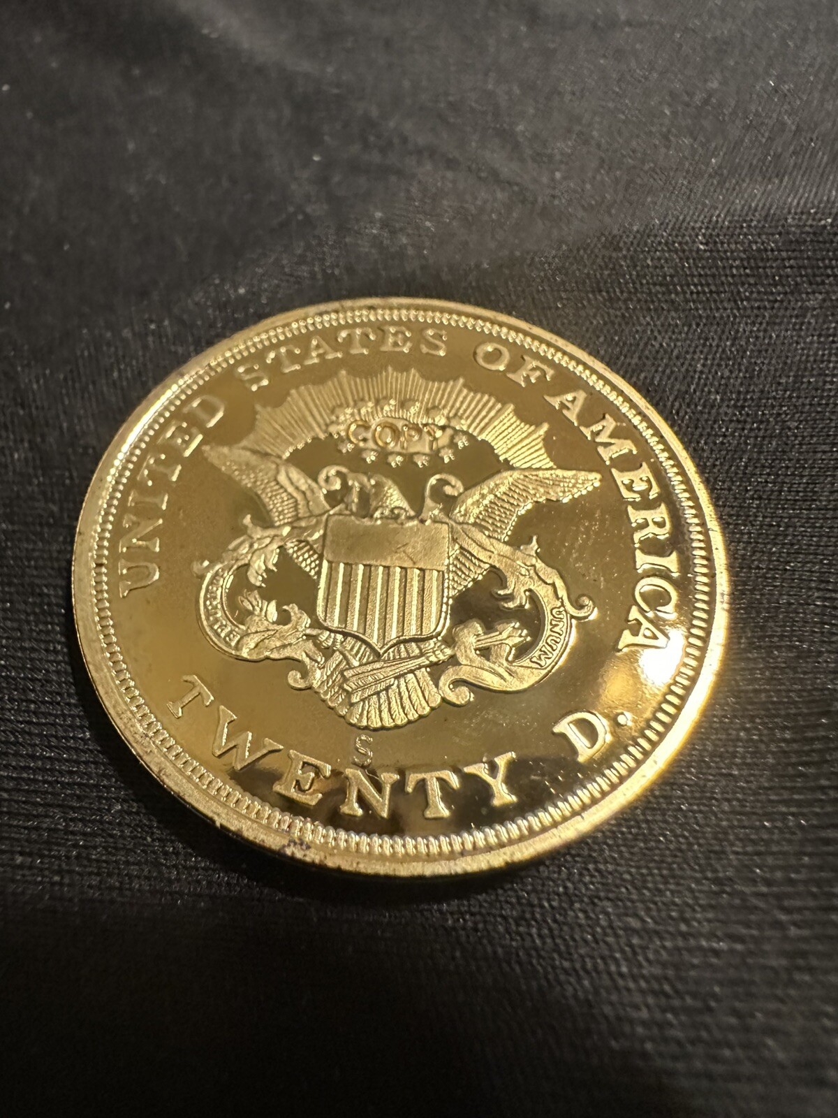 1854 Double Eagle 24k Gold Plated $20 GOLD COPY CLAD PROOF COIN(Tribute Proof)