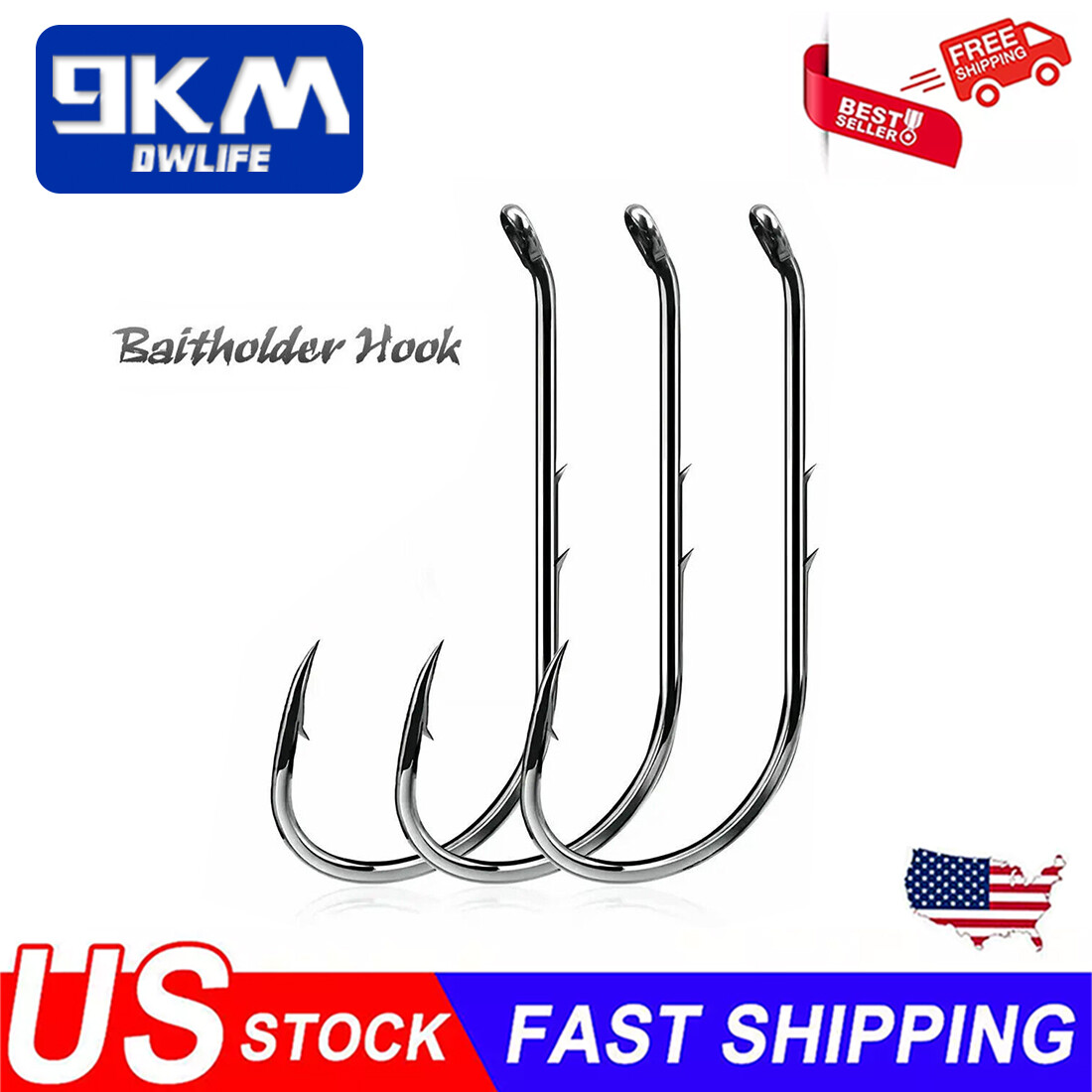 50Pcs Baitholder Hooks Long Shank Fishing Live Bait Hooks With Barbed Worm Hooks