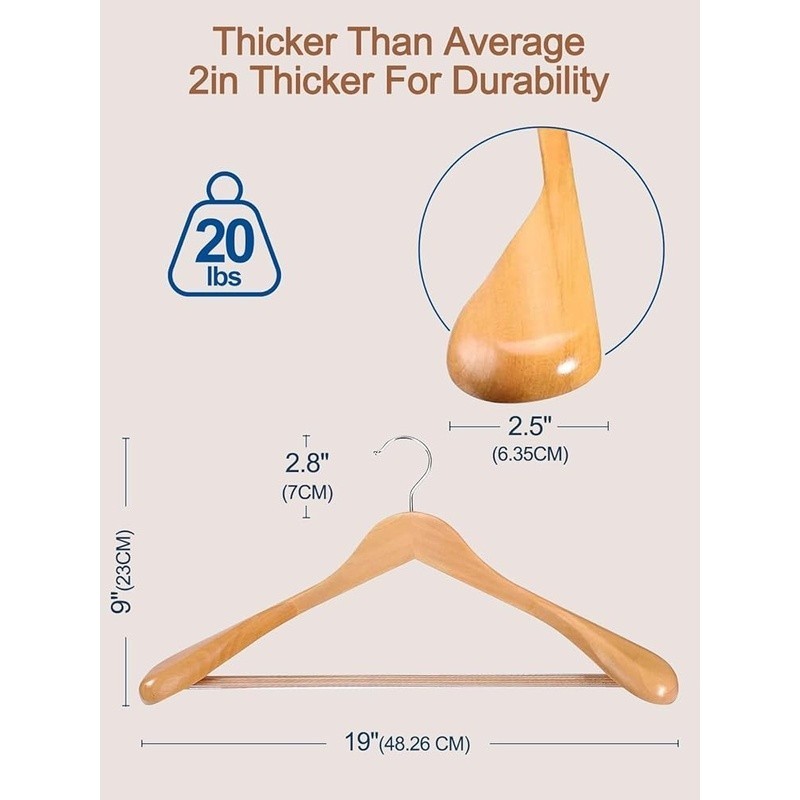 Heavy Duty Wooden Hangers Big & Tall Suits Coats Jackets Non Slip Design New