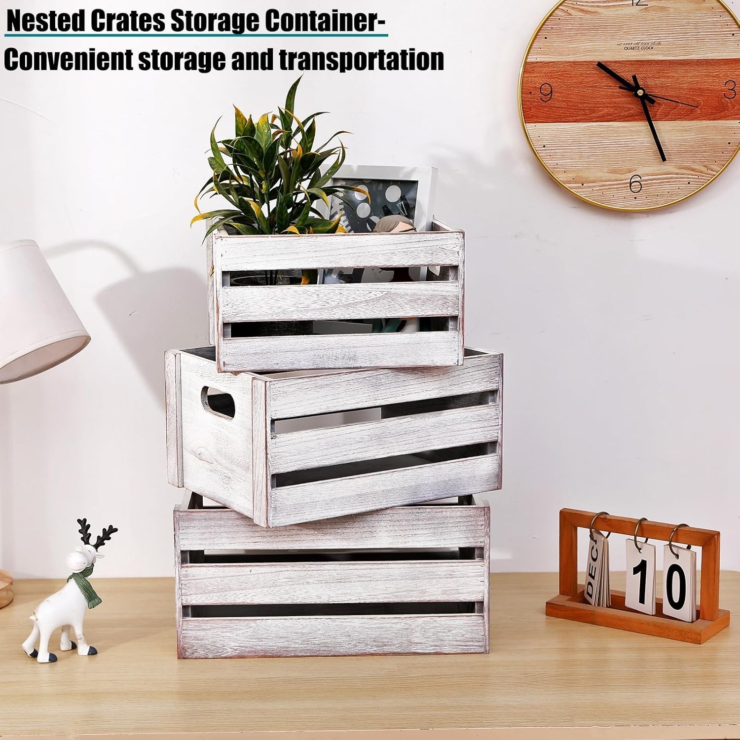 Storage Crates 3 Pcs Wooden Crates Decorative Boxes,Nesting Storage Container...