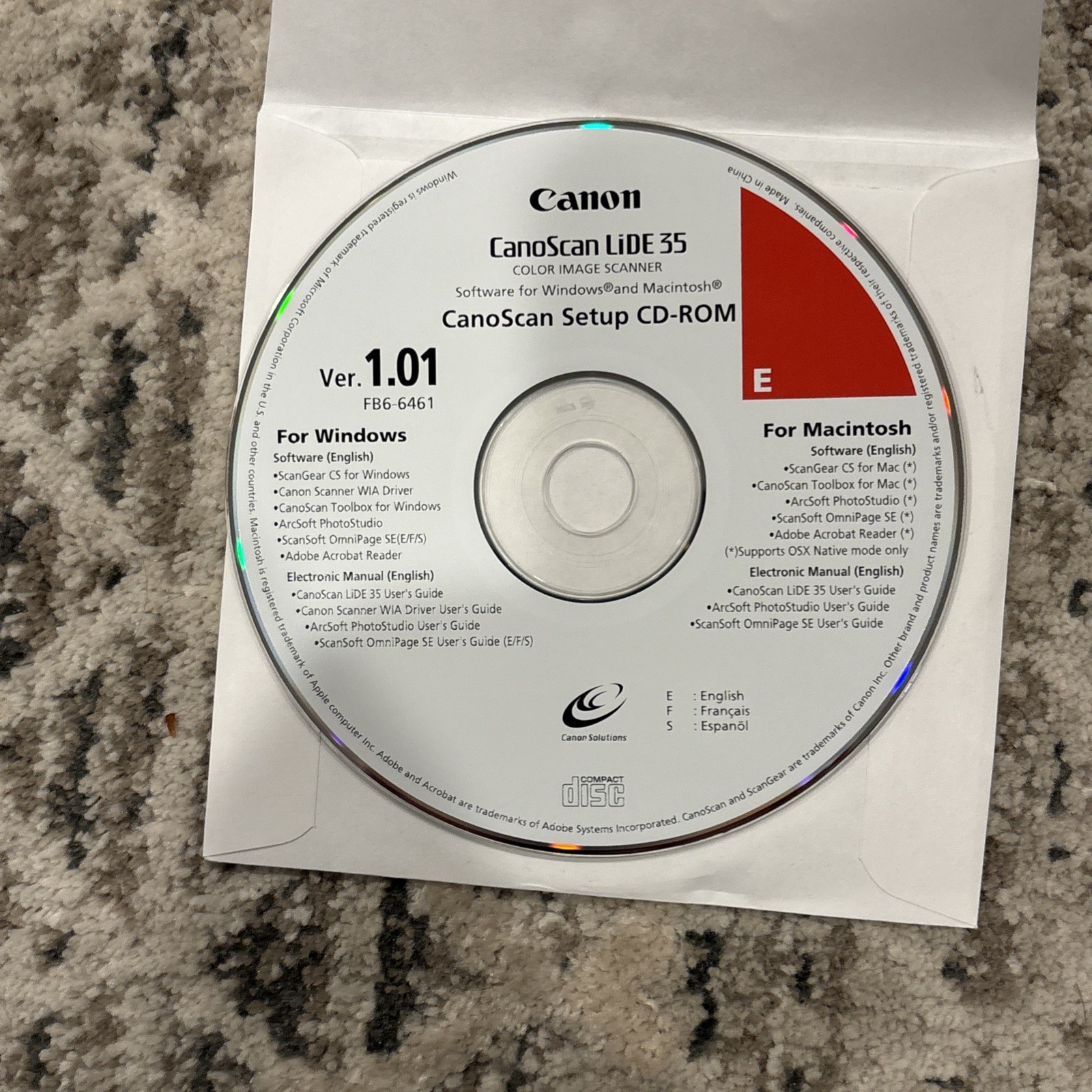 Canon CanoScan LiDE 35 Setup CD-ROM (Version 1.01)
