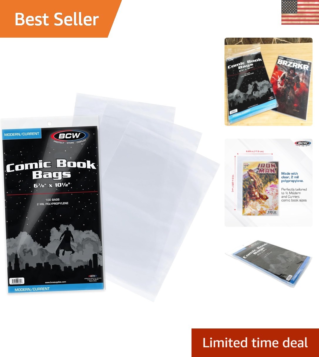 100 Pack Acid-Free Comic Bags 6 7/8 x 10 1/2 in - Crystal Clear Protection
