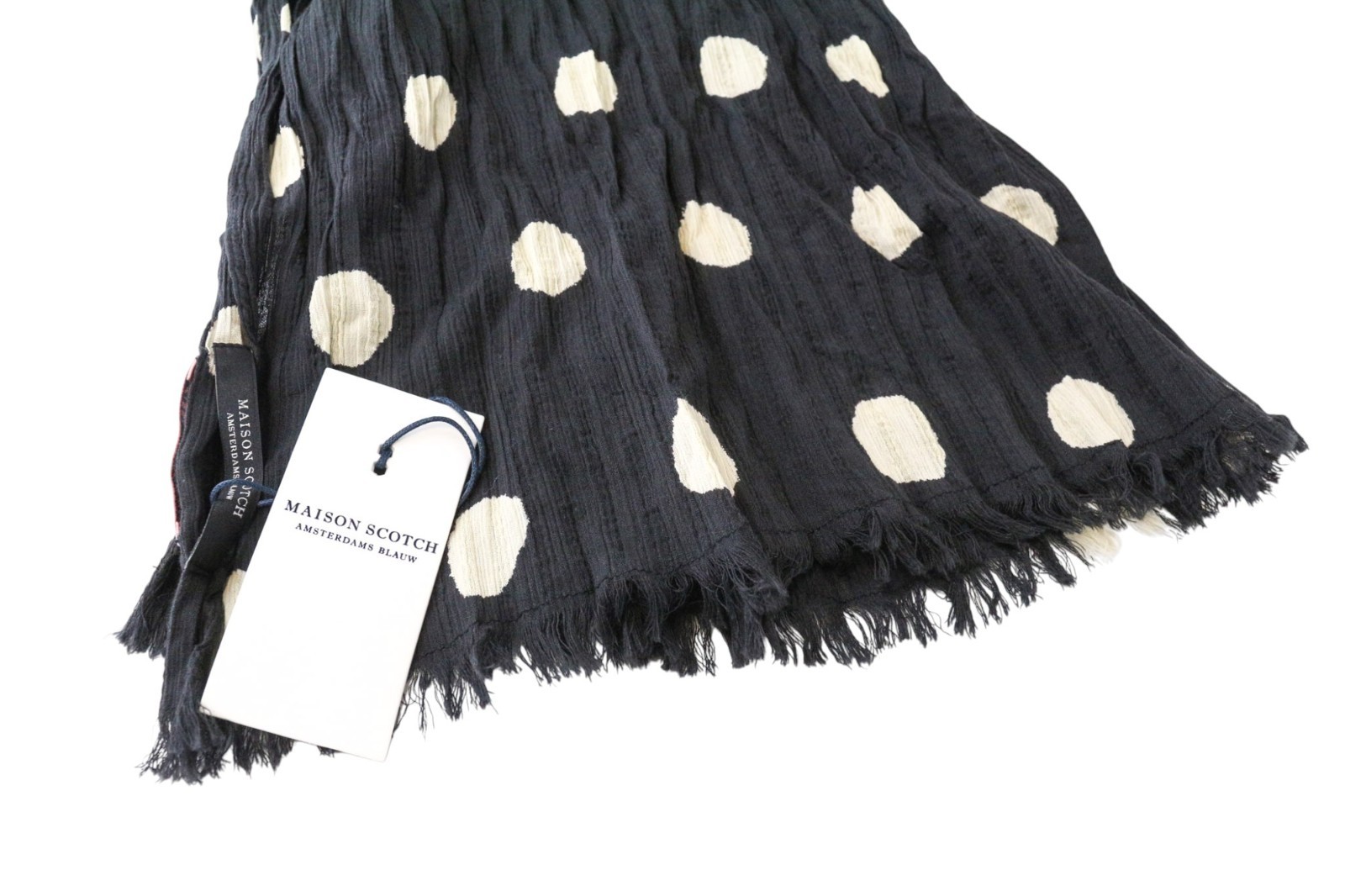 MAISON SCOTCH Ams Blauw Women's Scarf OS Black Cotton Dot Print Casual Wrap