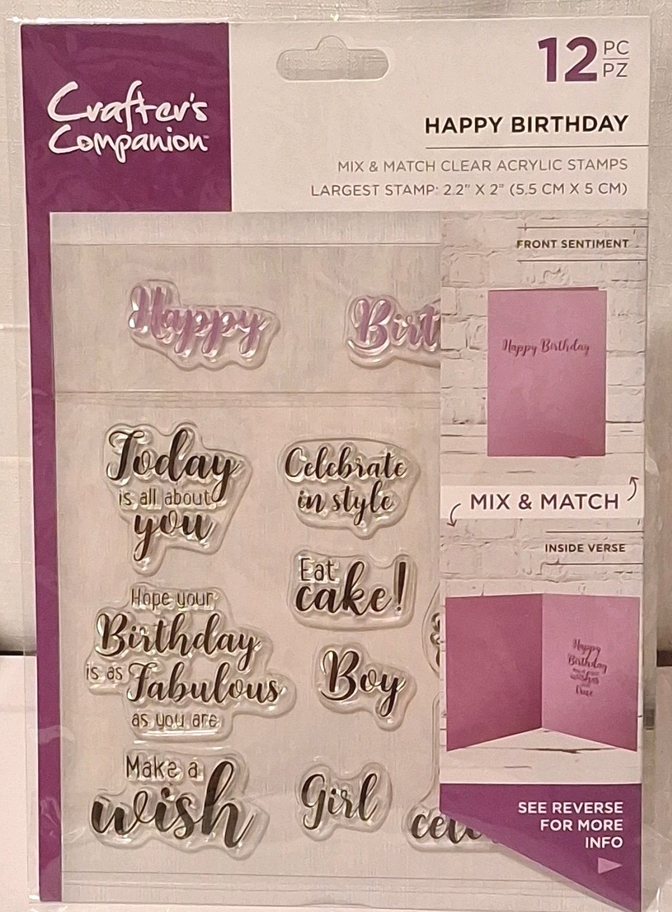 Crafters Companion HAPPY BIRTHDAY 12-Mix & Match Clear Acrylic Stamps New