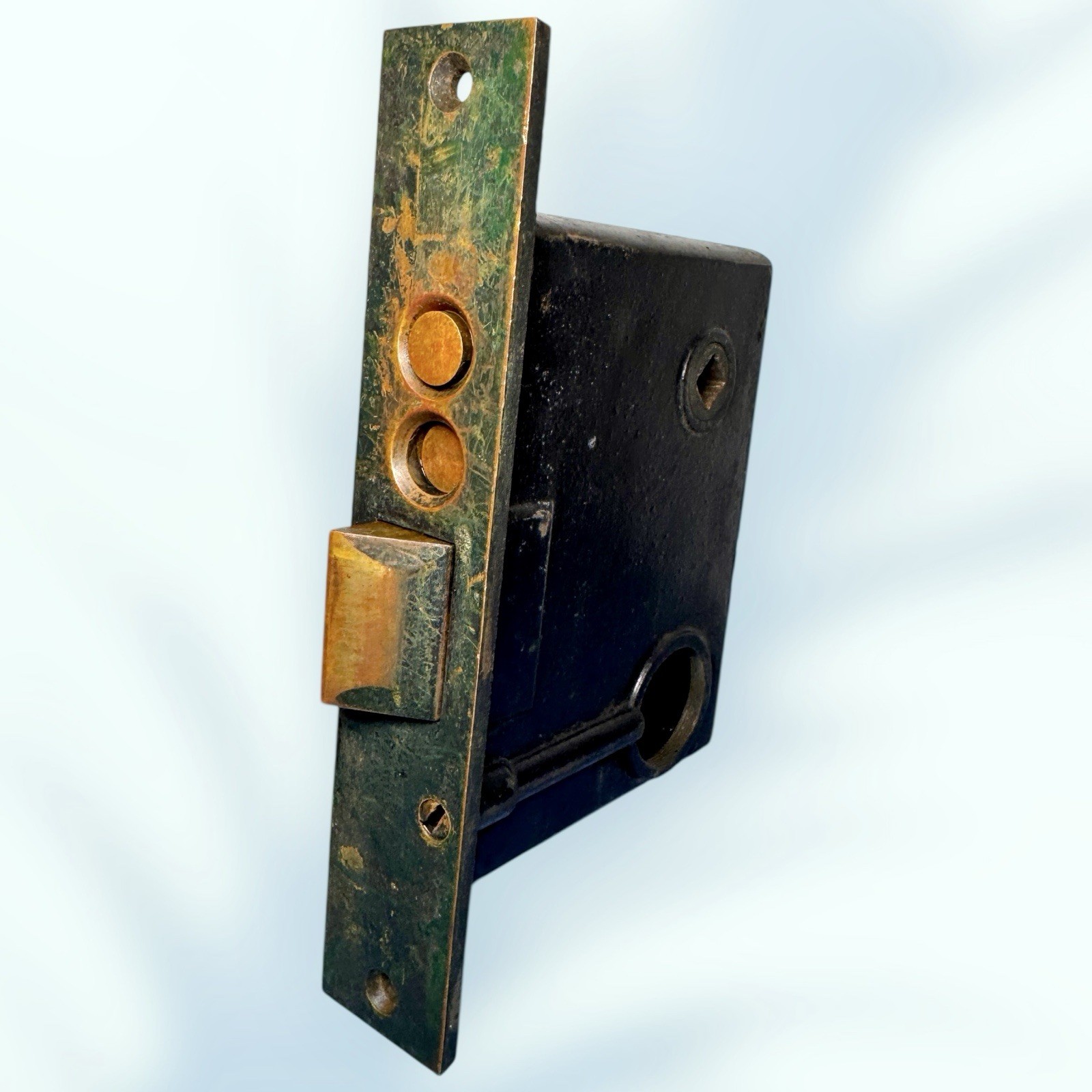 Antique Entry Door Lock Brass & Iron Mortise 7 1/8 X 1 1/4” Face