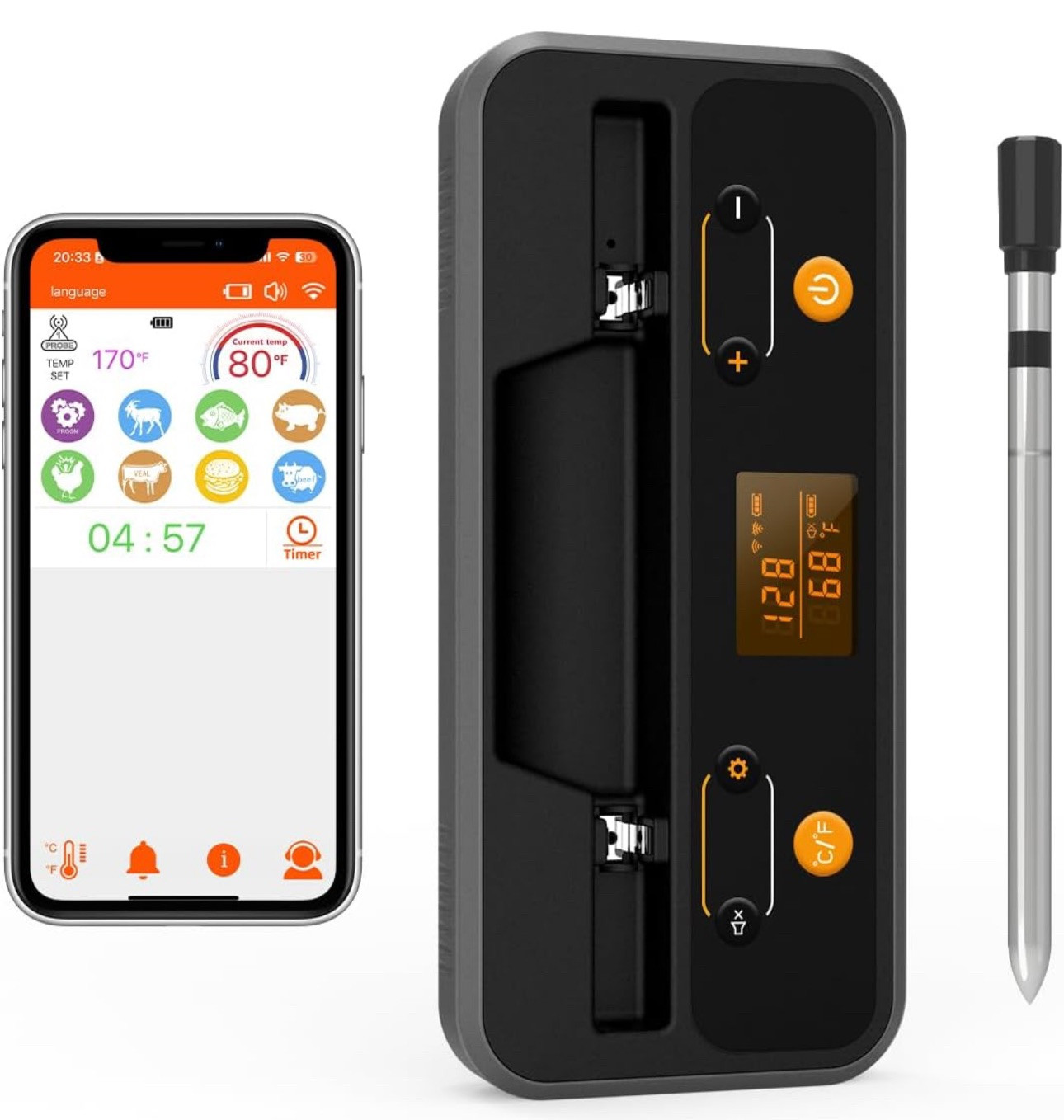 Smart Wireless Meat Thermometer Digital - Bluetooth Meat Thermometer for Grill