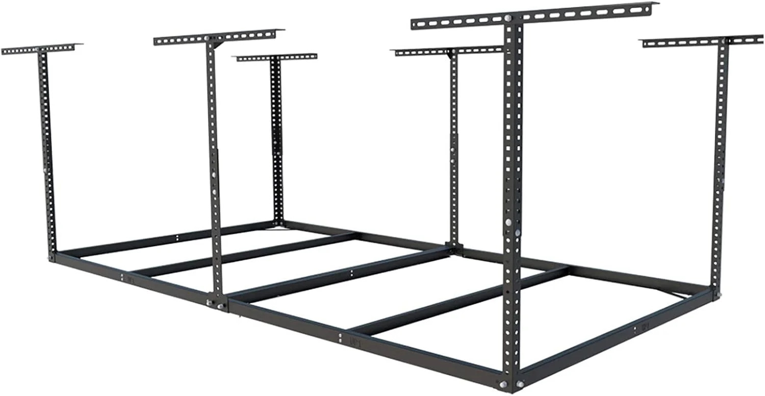 FLEXIMOUNTS 4x8 Overhead Garage Storage Rack, Without Decking, Black | 600 lbs c