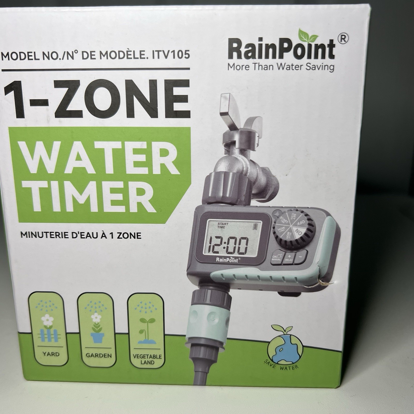 NEW RainPoint Programmable 1 Zone Water Timer Model Number ITV105 OPEN BOX