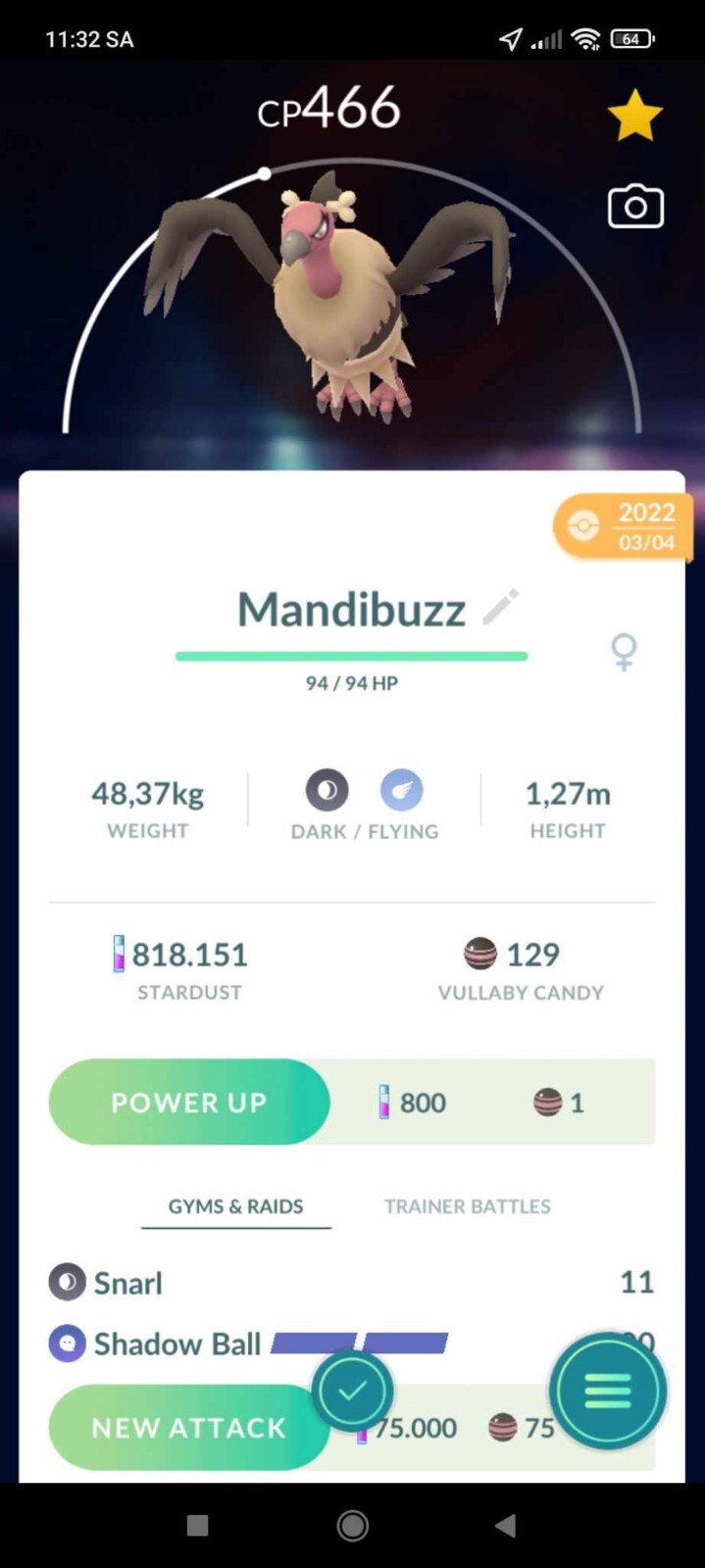 Pokemon Mandibuzz Under 500CP (PVP Cup) - TRA'DE GO - Pls Read Description