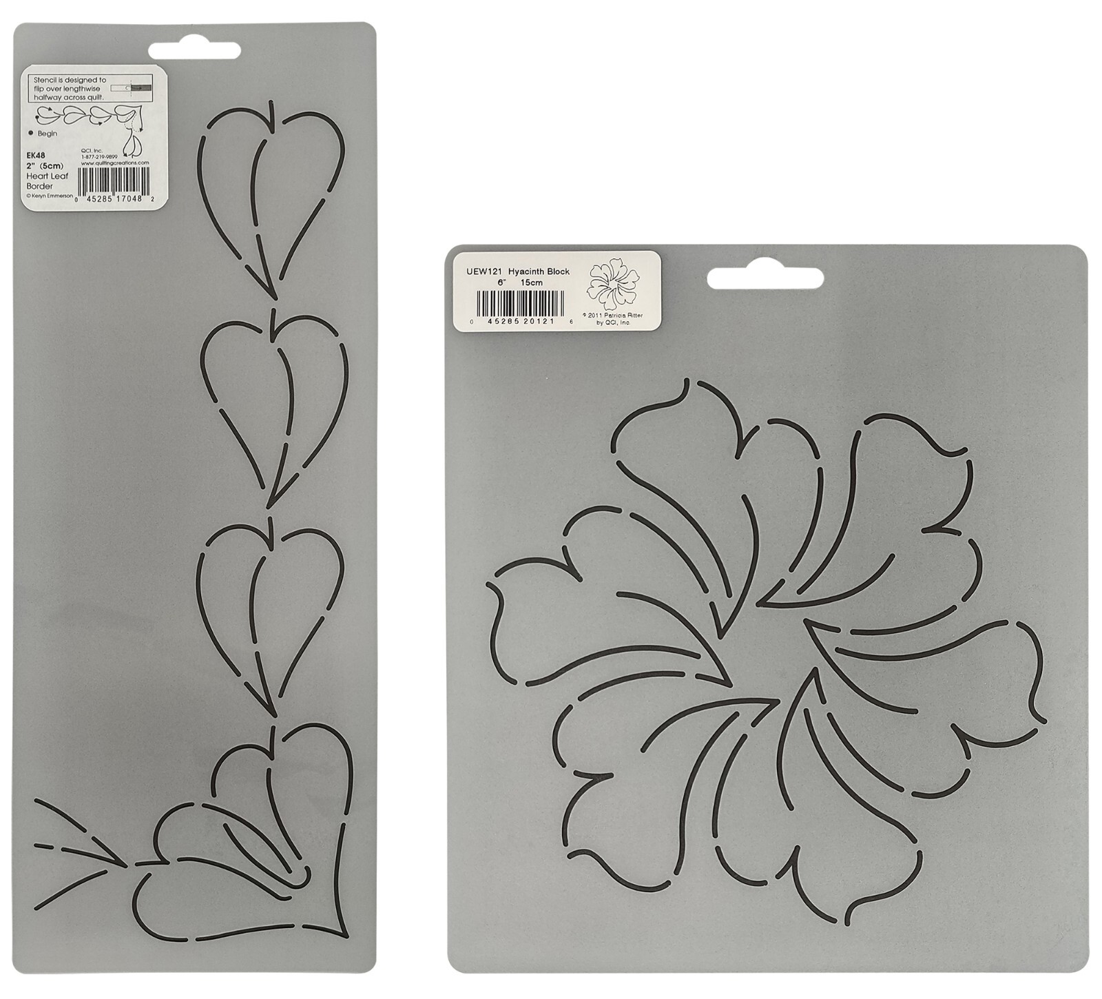 2 Quilting Stencils Heart Leaf Border & Hyacinth Floral Block Quilters Template