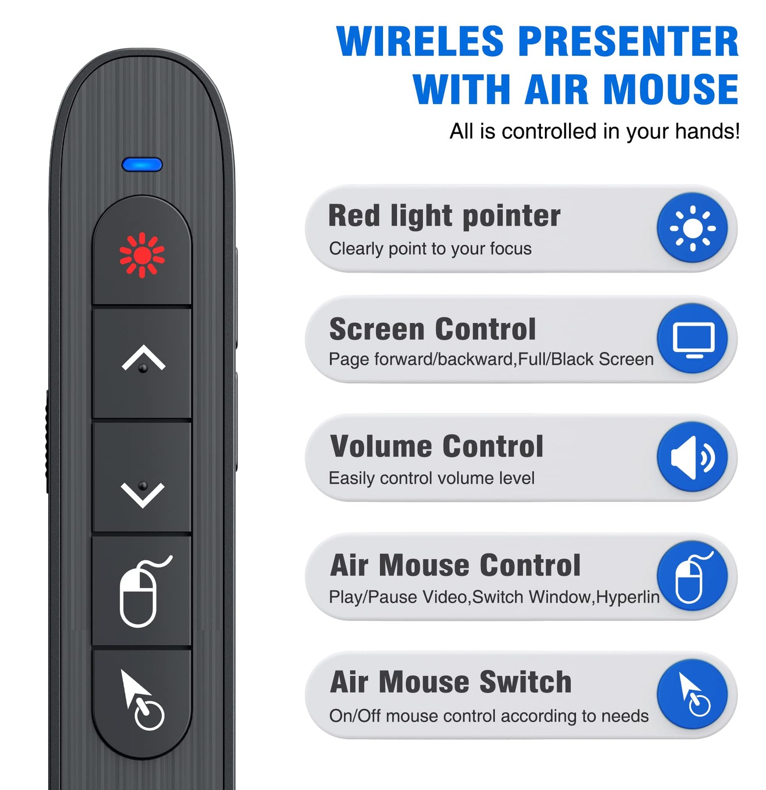 Wireless Presentation Remote Clicker Rechargeable Air Mouse PPT Pointer