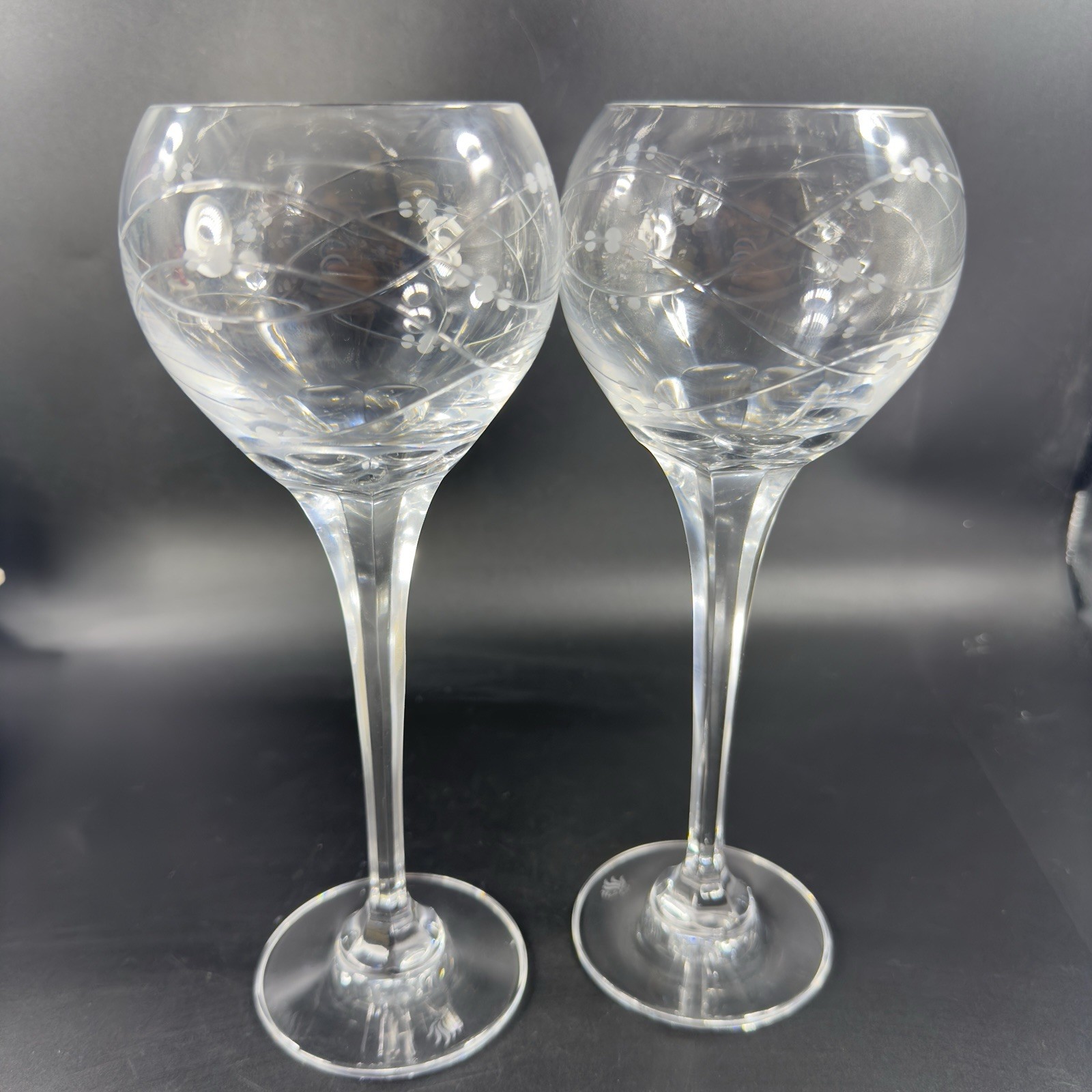 Royal Doulton PRECIOUS Pattern Clear Crystal Goblet Etched Glasses Cups VTG Set2