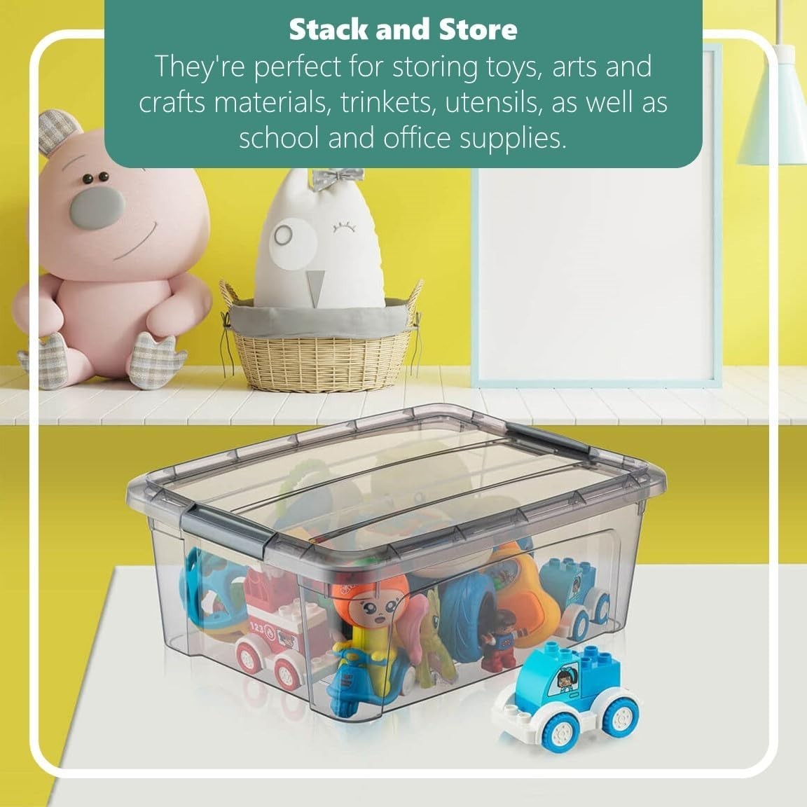 Transparent Tinted Plastic Storage Containers with Latching Lids - 15.5'' x 12''