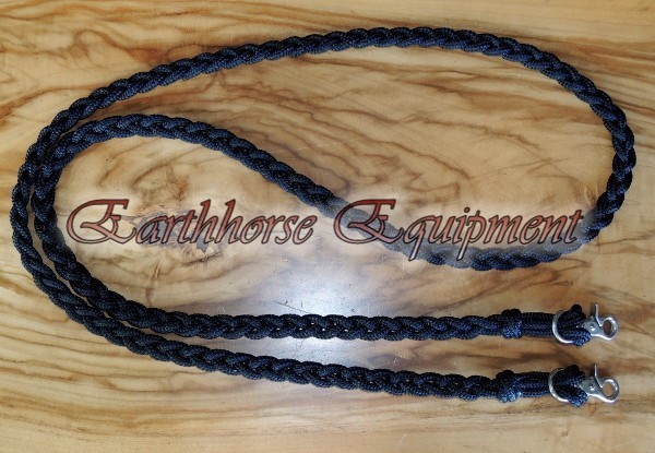 Earthhorse Equipment Plaited rope reins, BLACK, replaceable clips.
