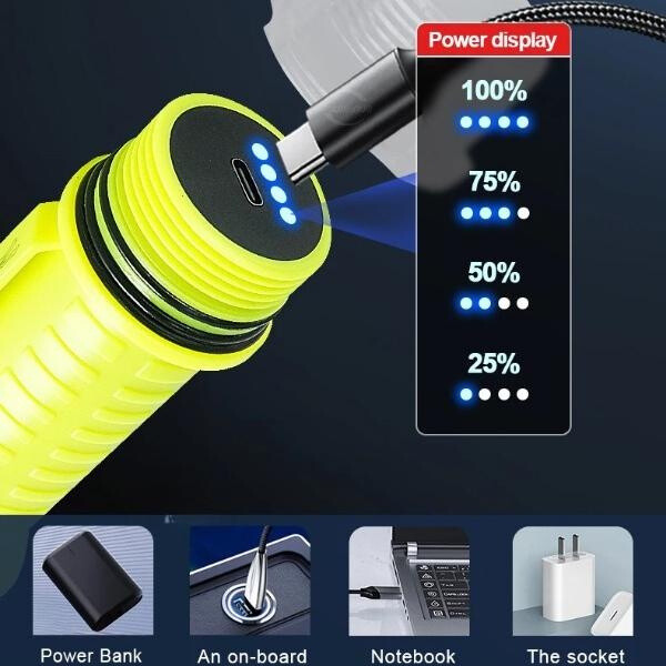 200000LM Diving Flashlight Diving Torch Type C Rechargeable Waterproof Lights