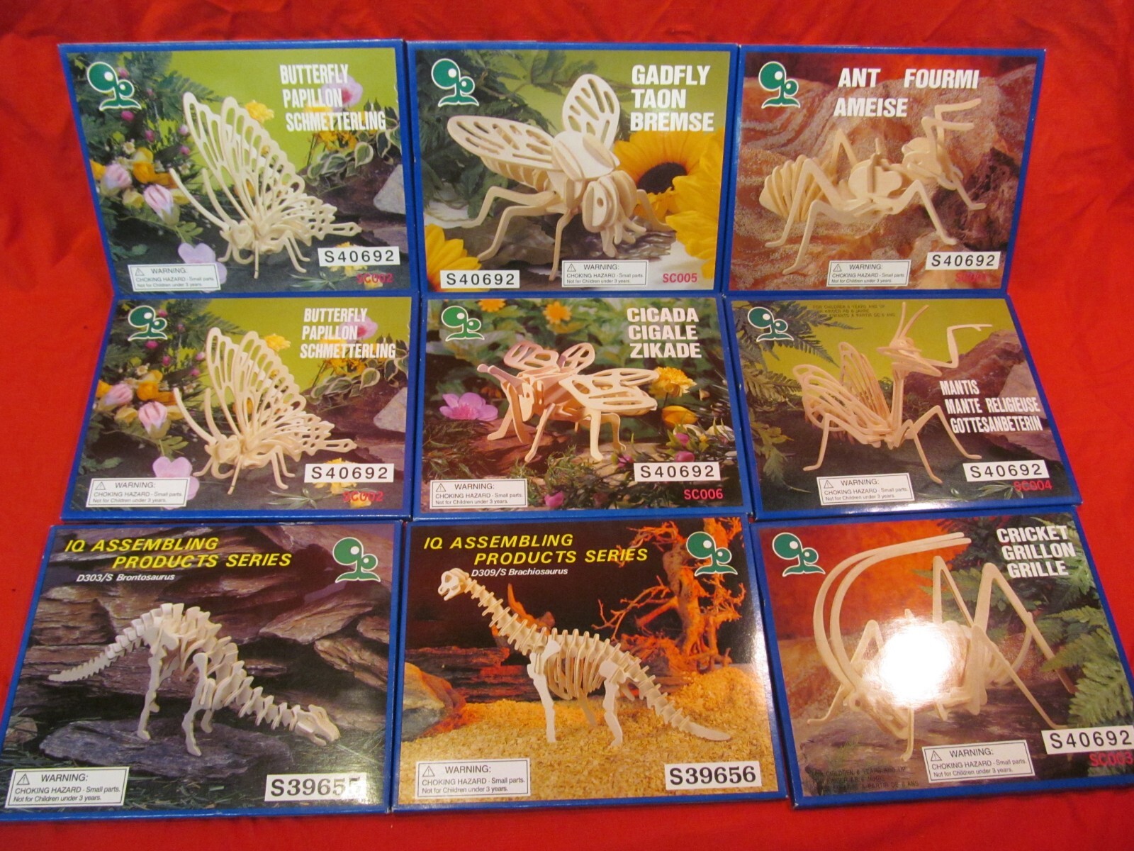 9 NEW WOODEN DER GRUNE PUNKT BUILDING KITS ANT BUTTERFLY MANTIS DINOSAUR CRICKET