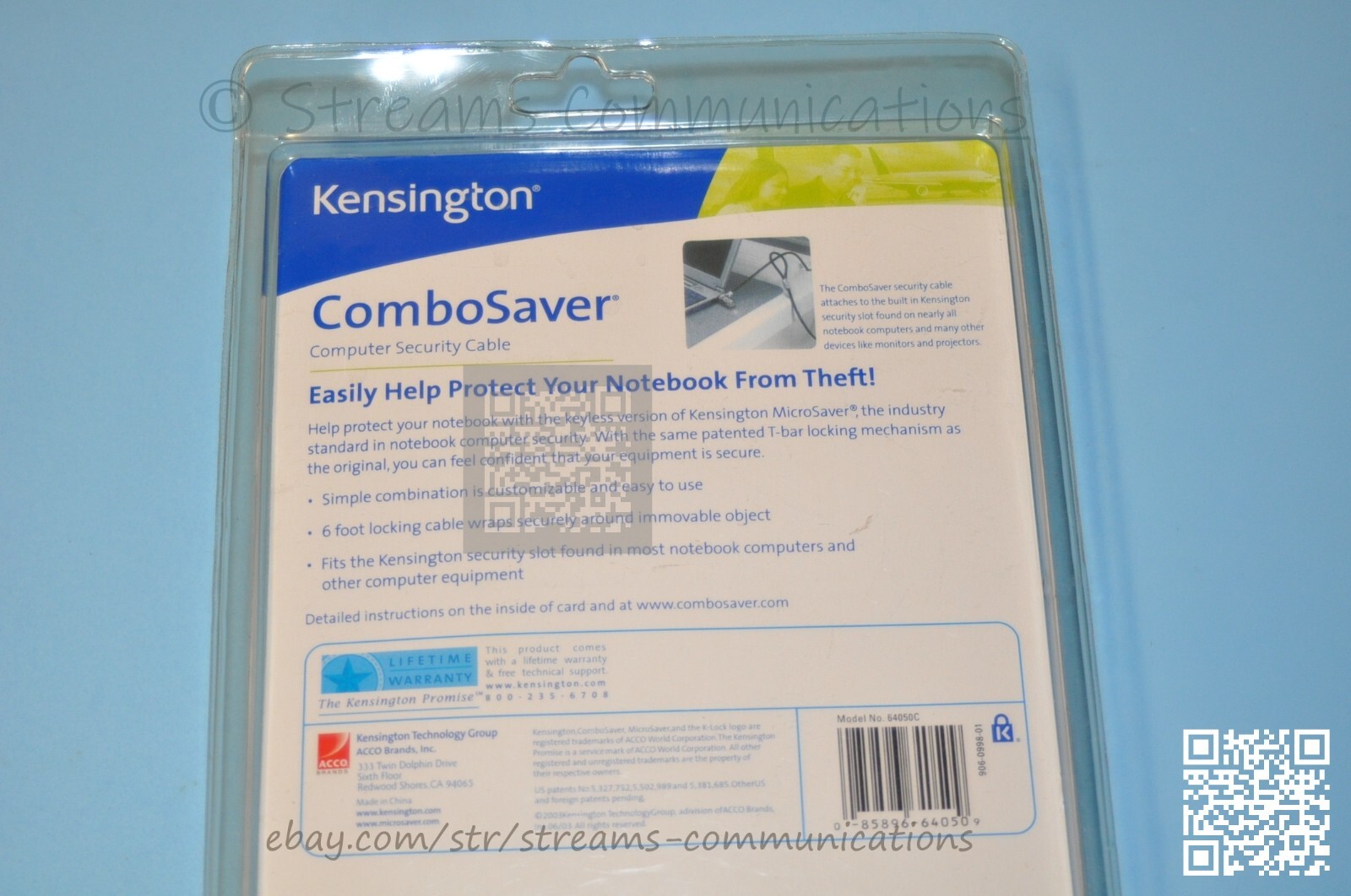 Kensington 64050 Combo Saver Computer Security Cable for Notebook Laptop