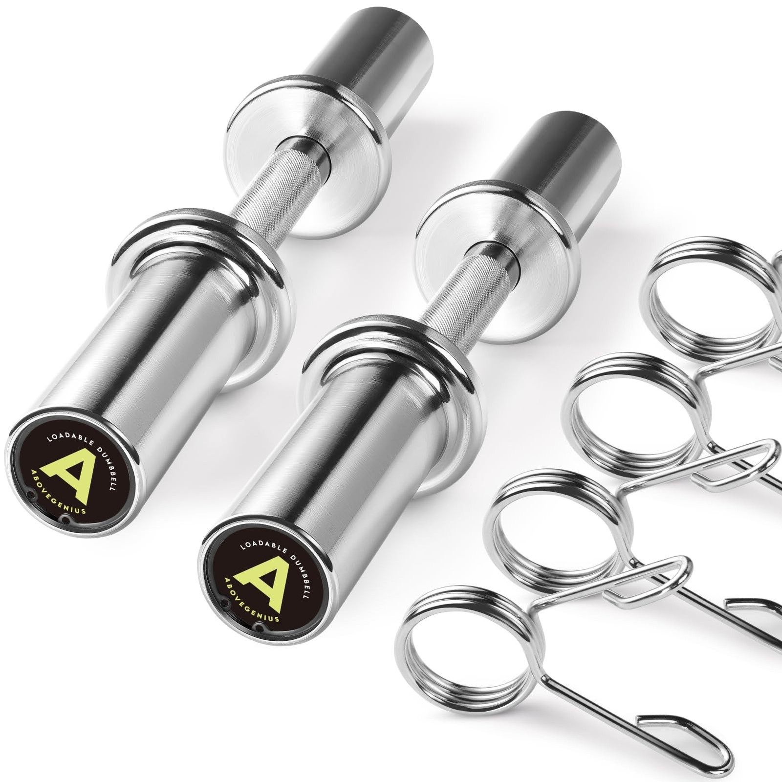 AboveGenius 16" Olympic Dumbbell Handles, Solid Steel Loadable Weight Bars fo...