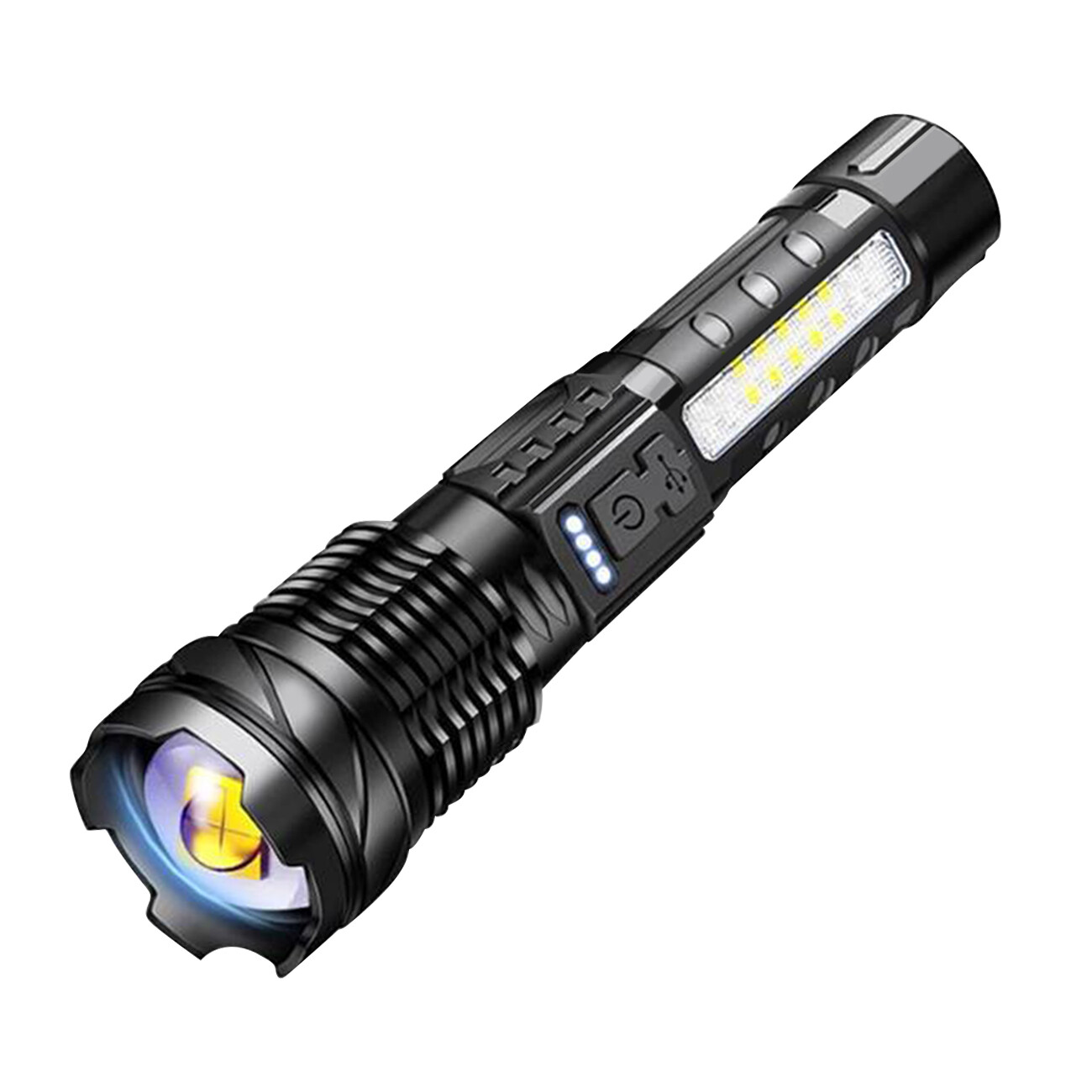 Rechargeable LED Flashlight Tactical Super Bright Torch Light 3 Lighting Color
