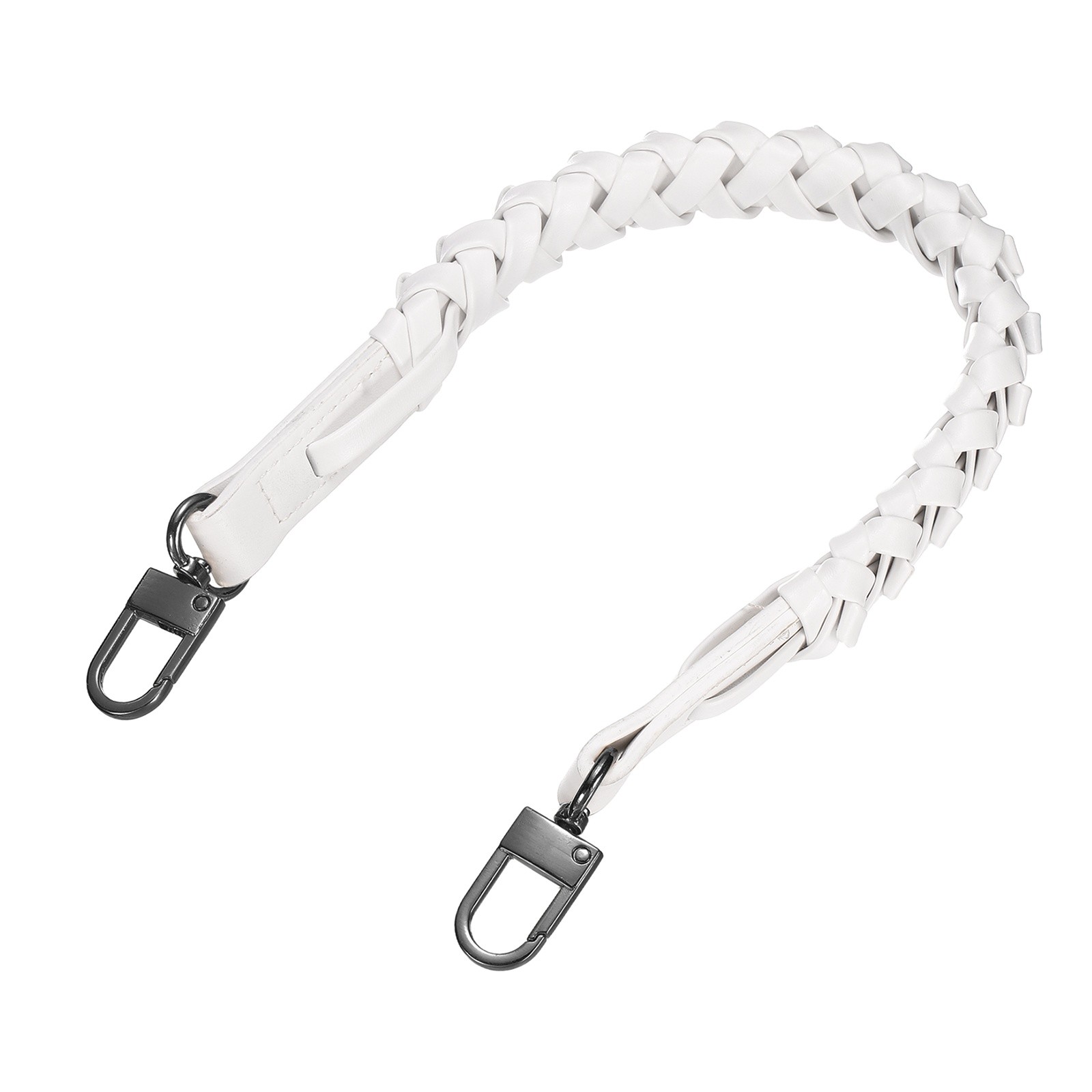 Braided Purse Strap, 1Pc 44.7cm/17.6" White PU Leather with Black Buckles