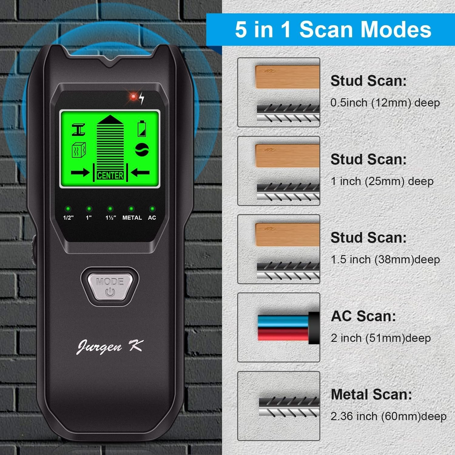 Lightweight Battery-Powered Stud Finder with Backlit LCD for Professional Use