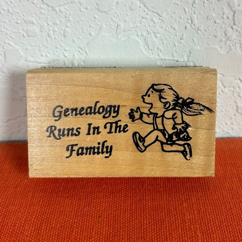 Unbranded Vtg Rubber Stamp- 3x1.5"- Genealogy runs in the family- academic humor