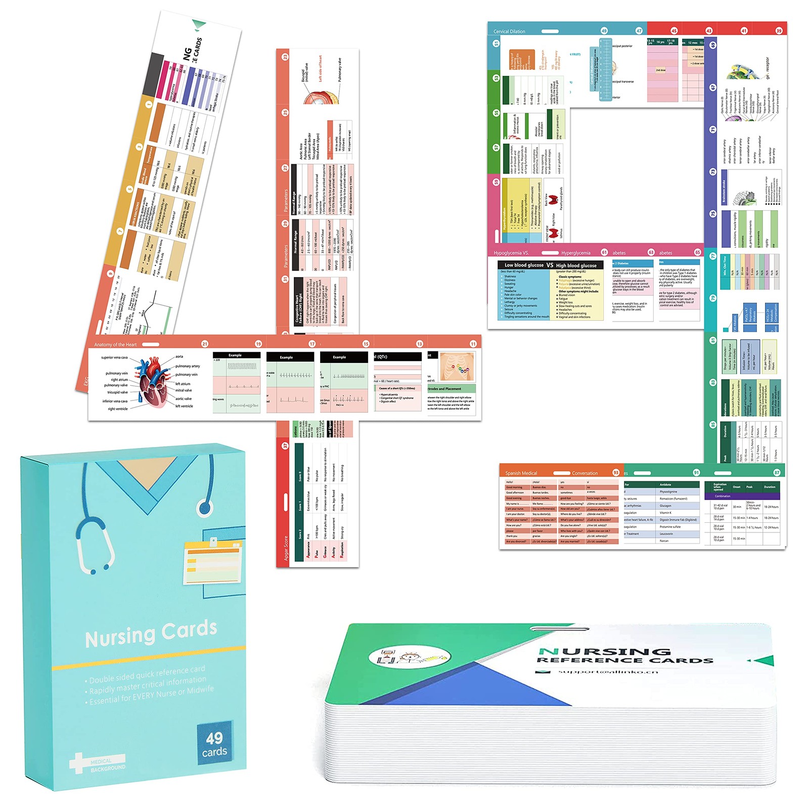 49 Horizontal Nursing Badge Reference Cards, Nursing School Essentials Set,