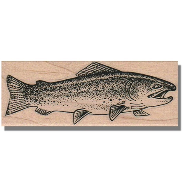 NEW Rubber Stamp, Large Rainbow Trout Fish Animal Fly Fishing Beach Water Food