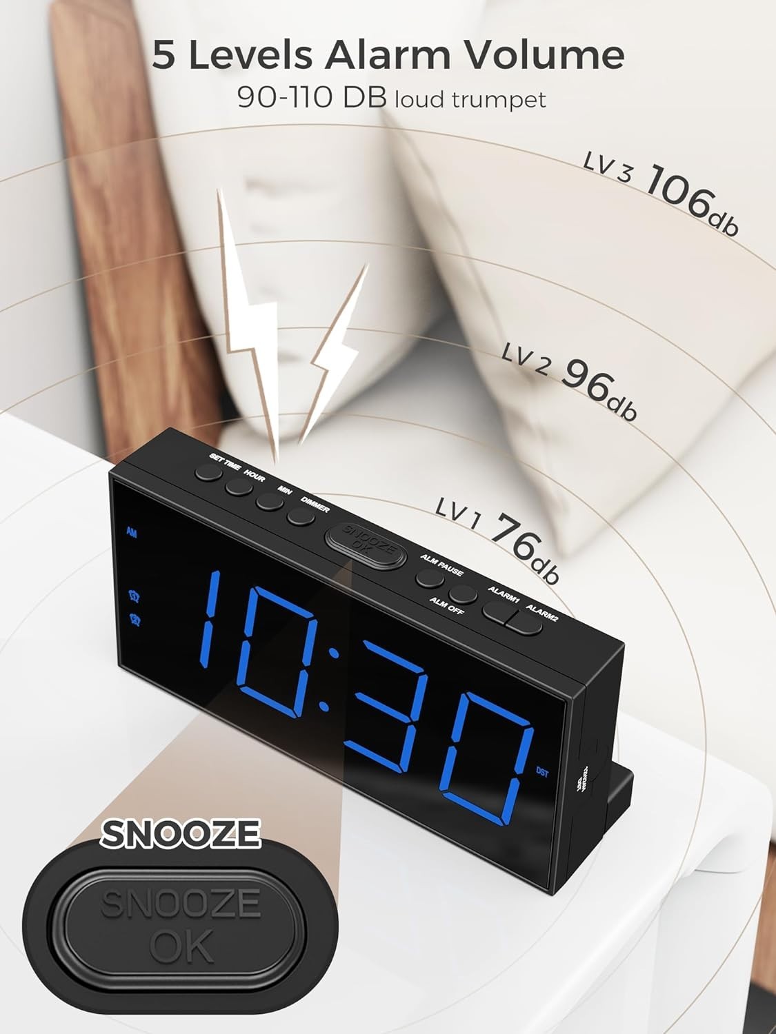 Stylish Tabletop Alarm Clock with Adjustable Volume, USB Charging & Dimmer