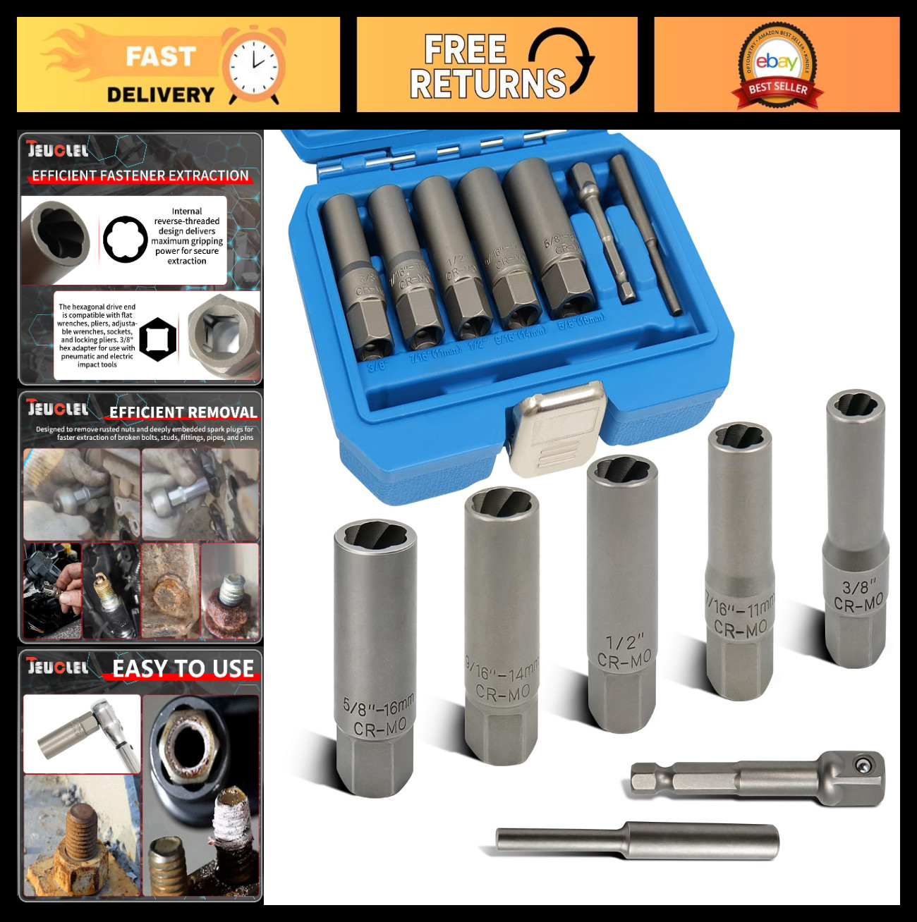 7PCS Spiral Deep Extractor Set - Spark Plug, Broken Bolt & Stud Remover Tool
