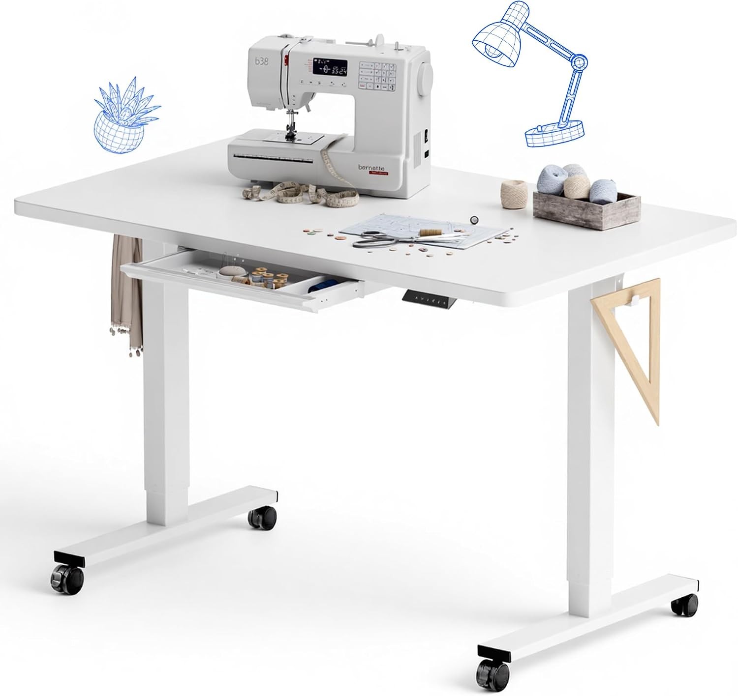 Electric Adjustable Workbench 55x28 Inches Ergonomic Worktable Garage Workshop