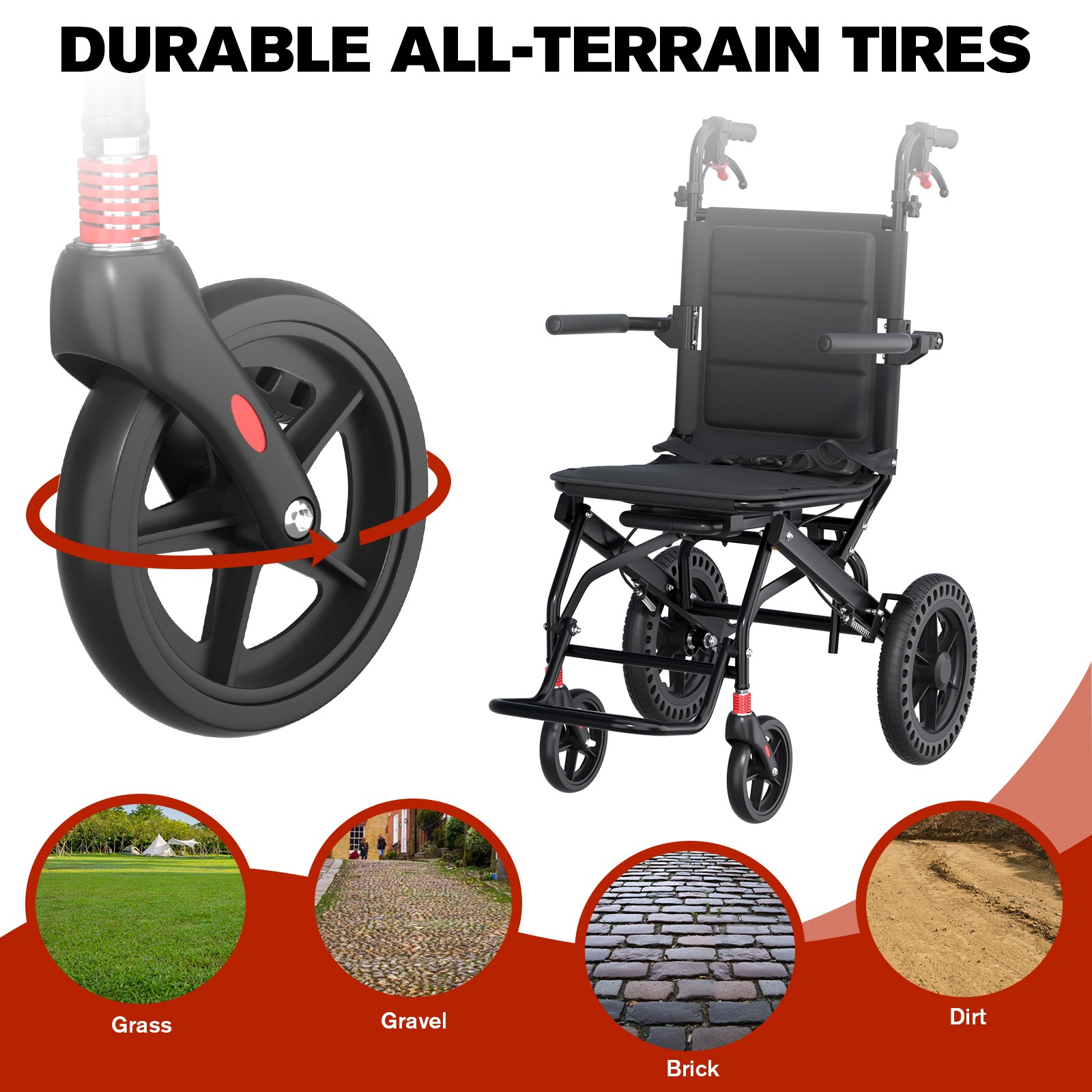 Lightweight Foldable Portable Transport Wheelchair With Telescopic Handle Adults